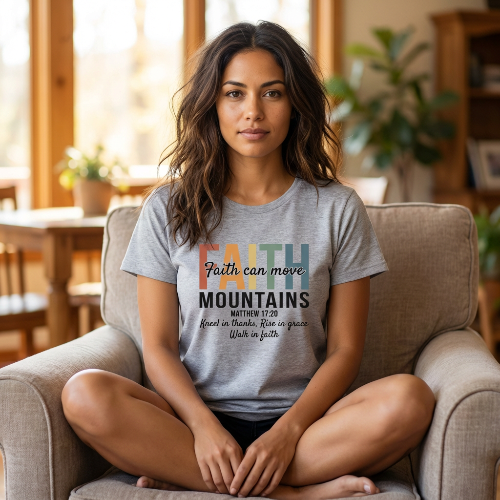 Faith Mountains T-Shirt — Matthew 17:20 Christian Inspirational Tee