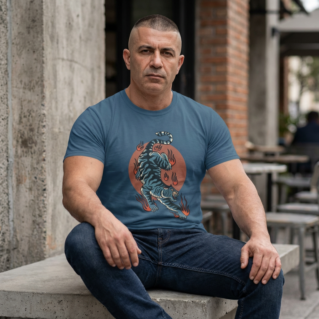 Tiger Blaze T-Shirt — Retro Flaming Tiger Graphic Tee