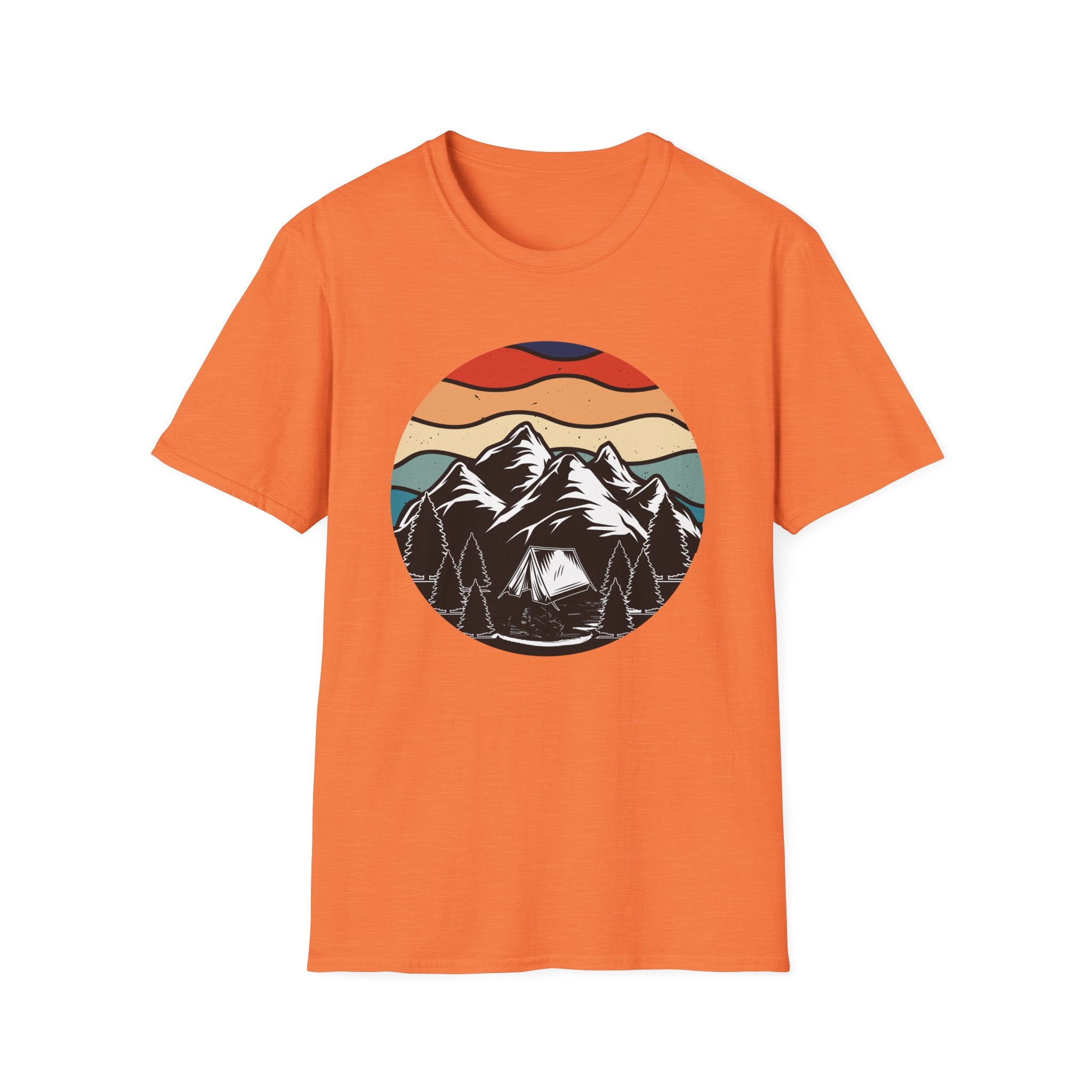 Retro Mountain Graphic T-Shirt — Sunset Camping Wilderness Tee
