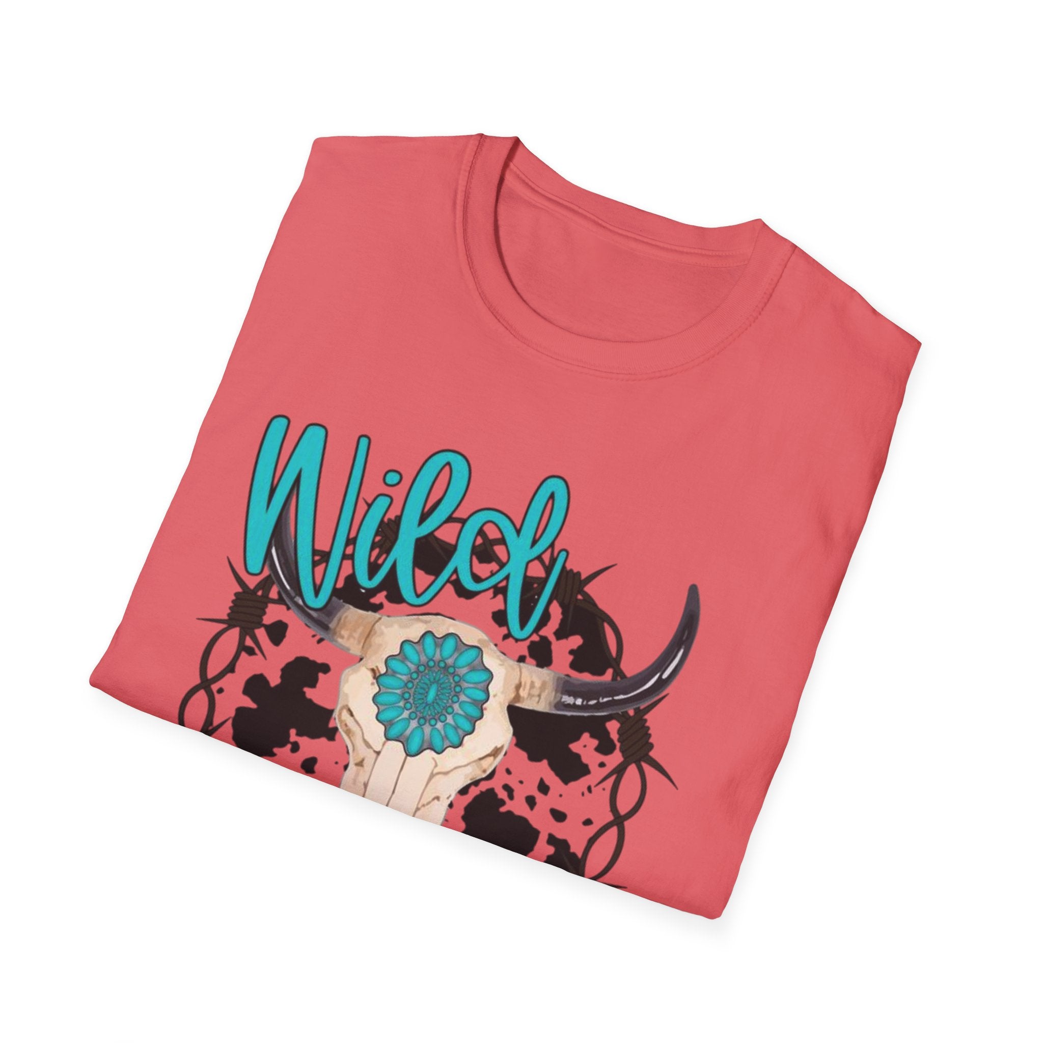 Wild & Free Cow Skull T-Shirt — Turquoise Boho Western Graphic Tee