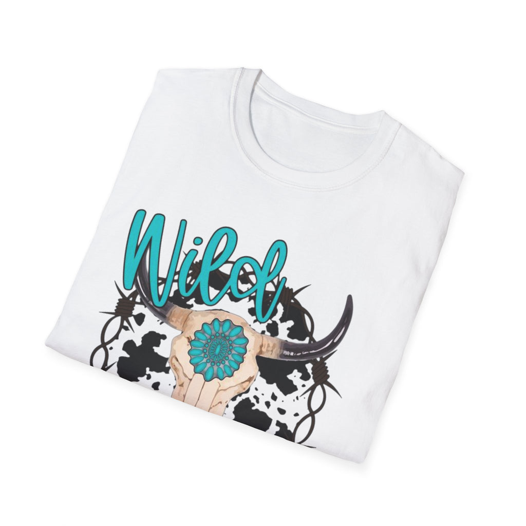 Wild & Free Cow Skull T-Shirt — Turquoise Boho Western Graphic Tee