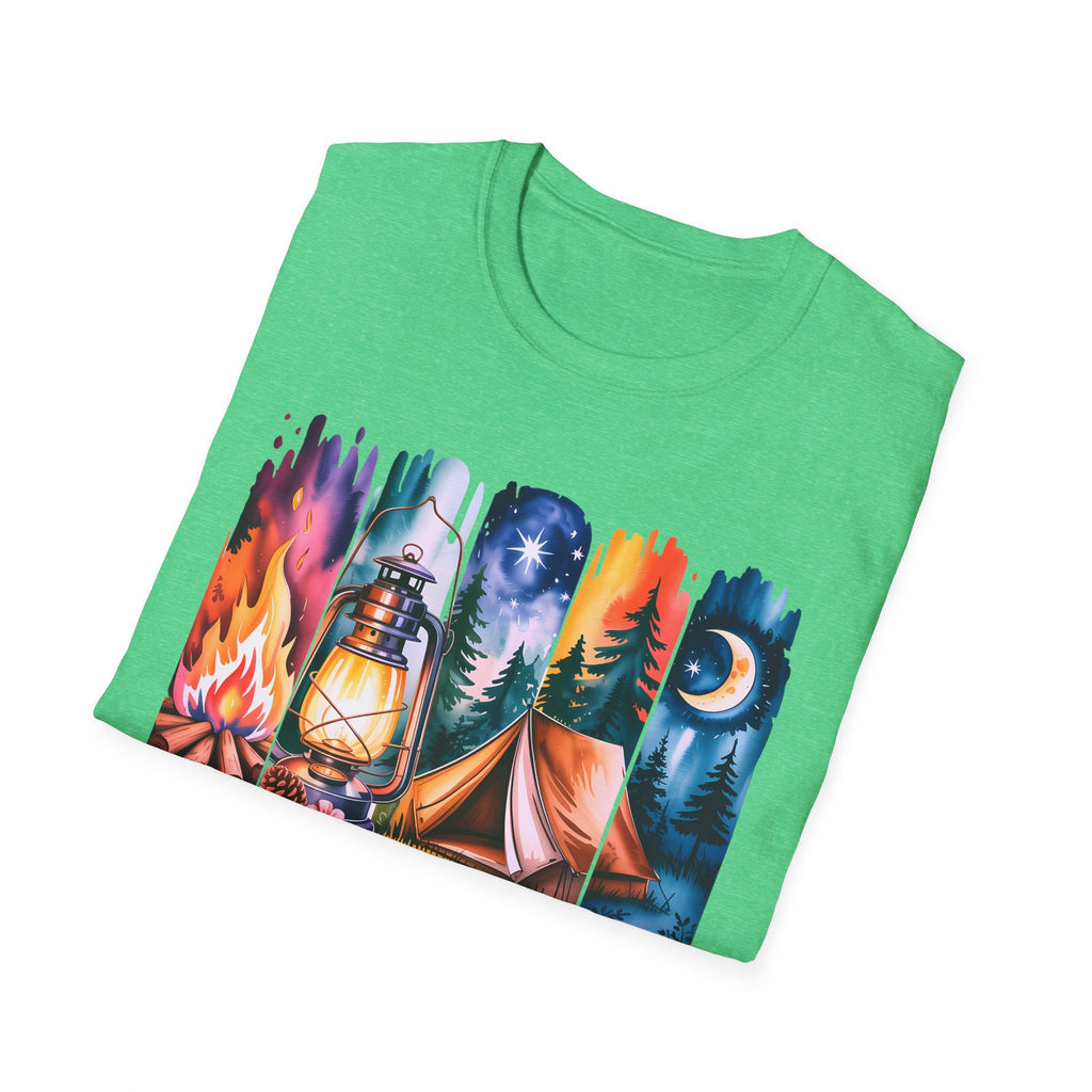 Camping Mode T-Shirt — Watercolor Campfire Lantern Tent Graphic Tee