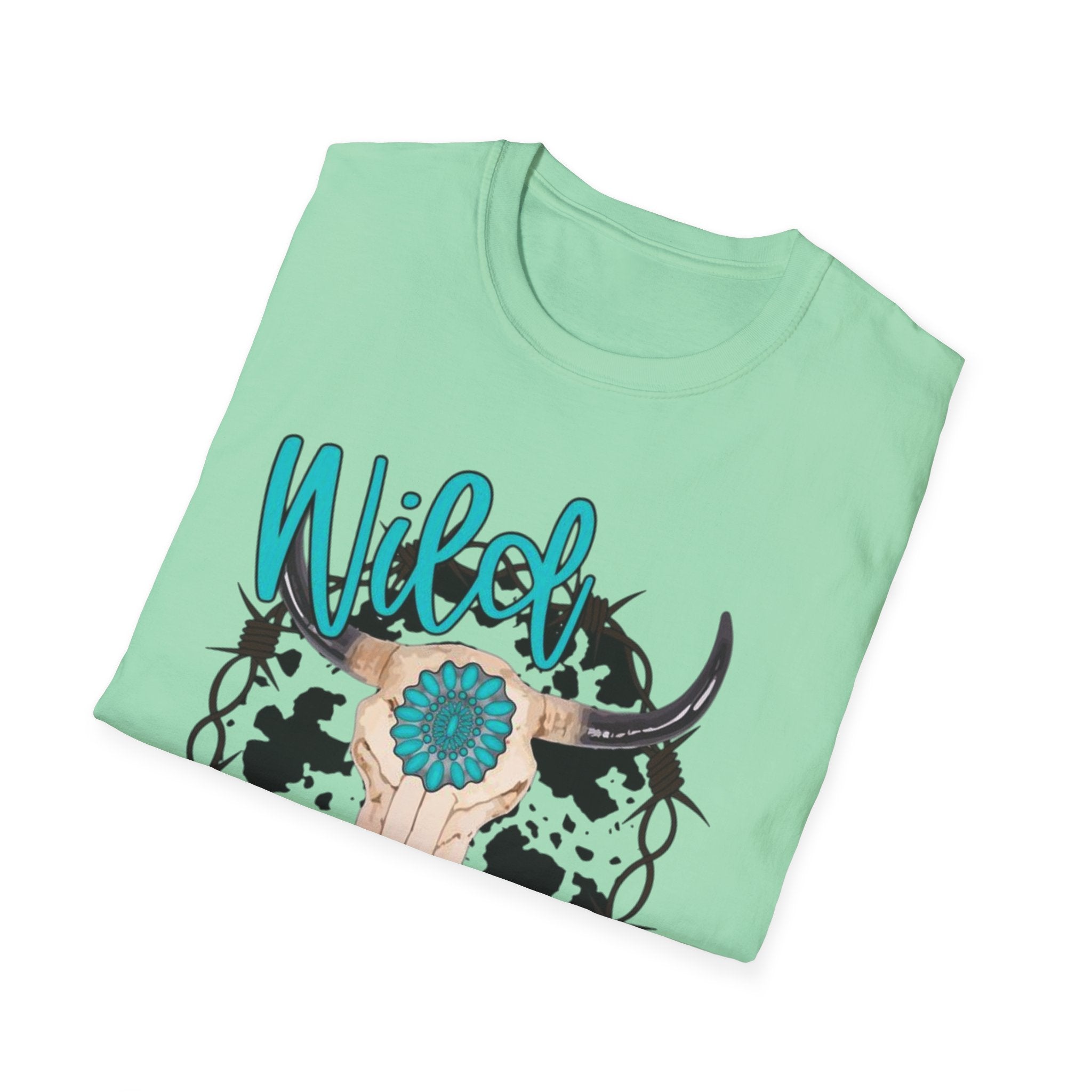 Wild & Free Cow Skull T-Shirt — Turquoise Boho Western Graphic Tee