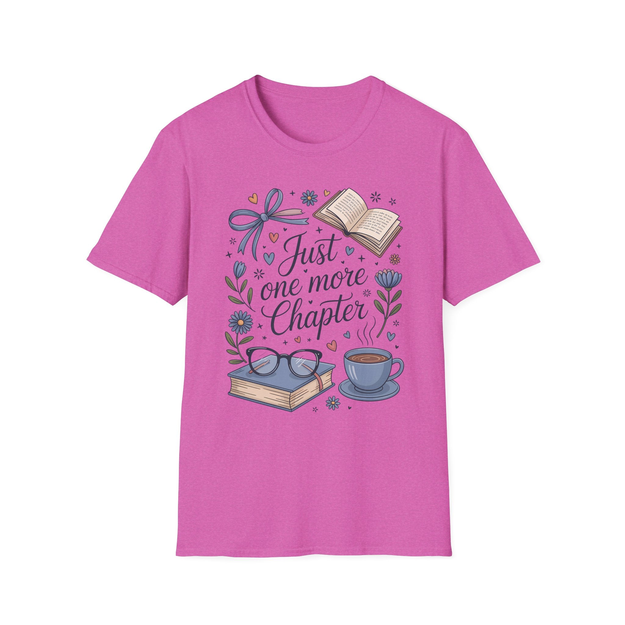 T-Shirt — "Just One More Chapter" Book Lover Tee with Glasses & Coffee