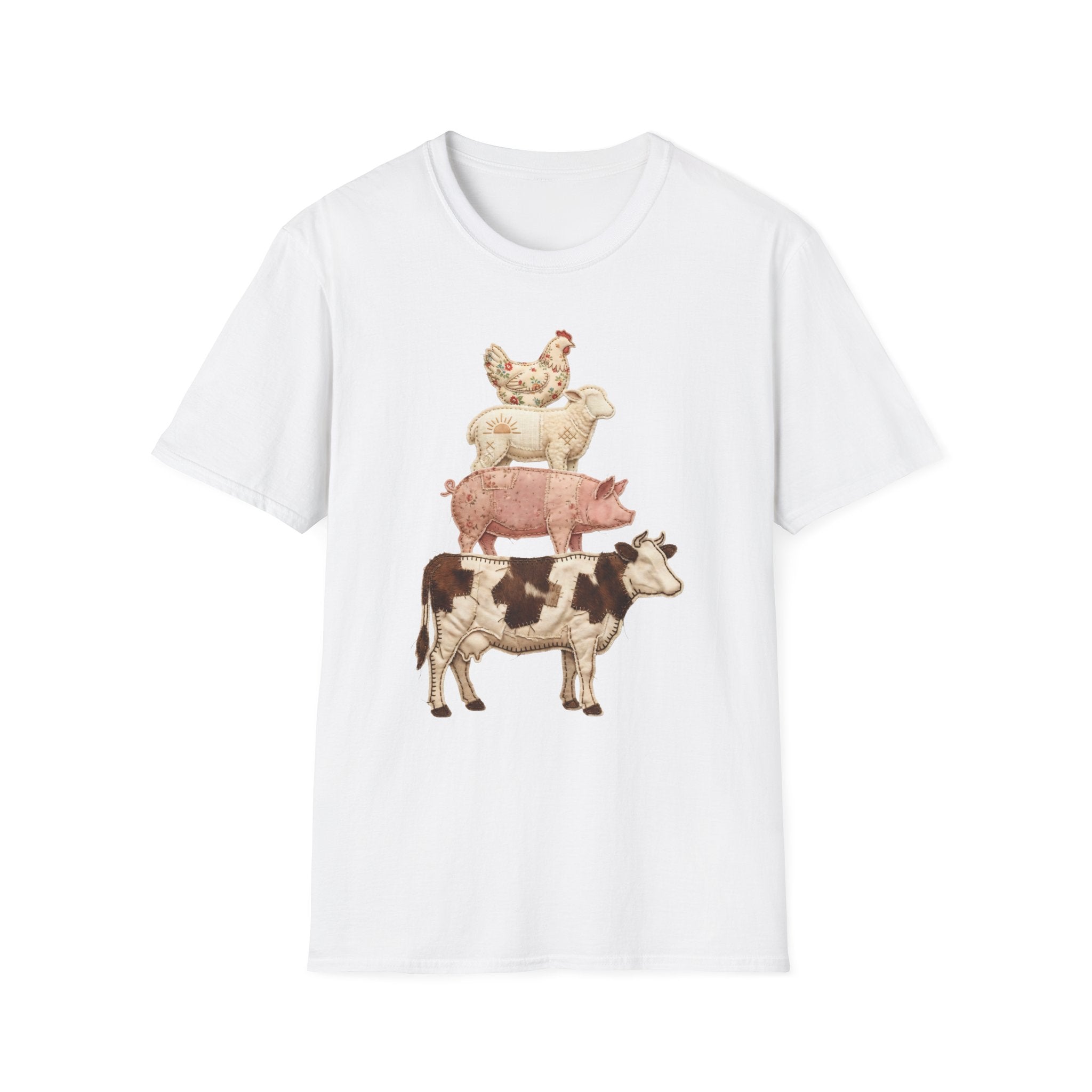 Farm Animal Stack T-Shirt — Vintage Cow, Pig, Sheep & Chicken Graphic Tee