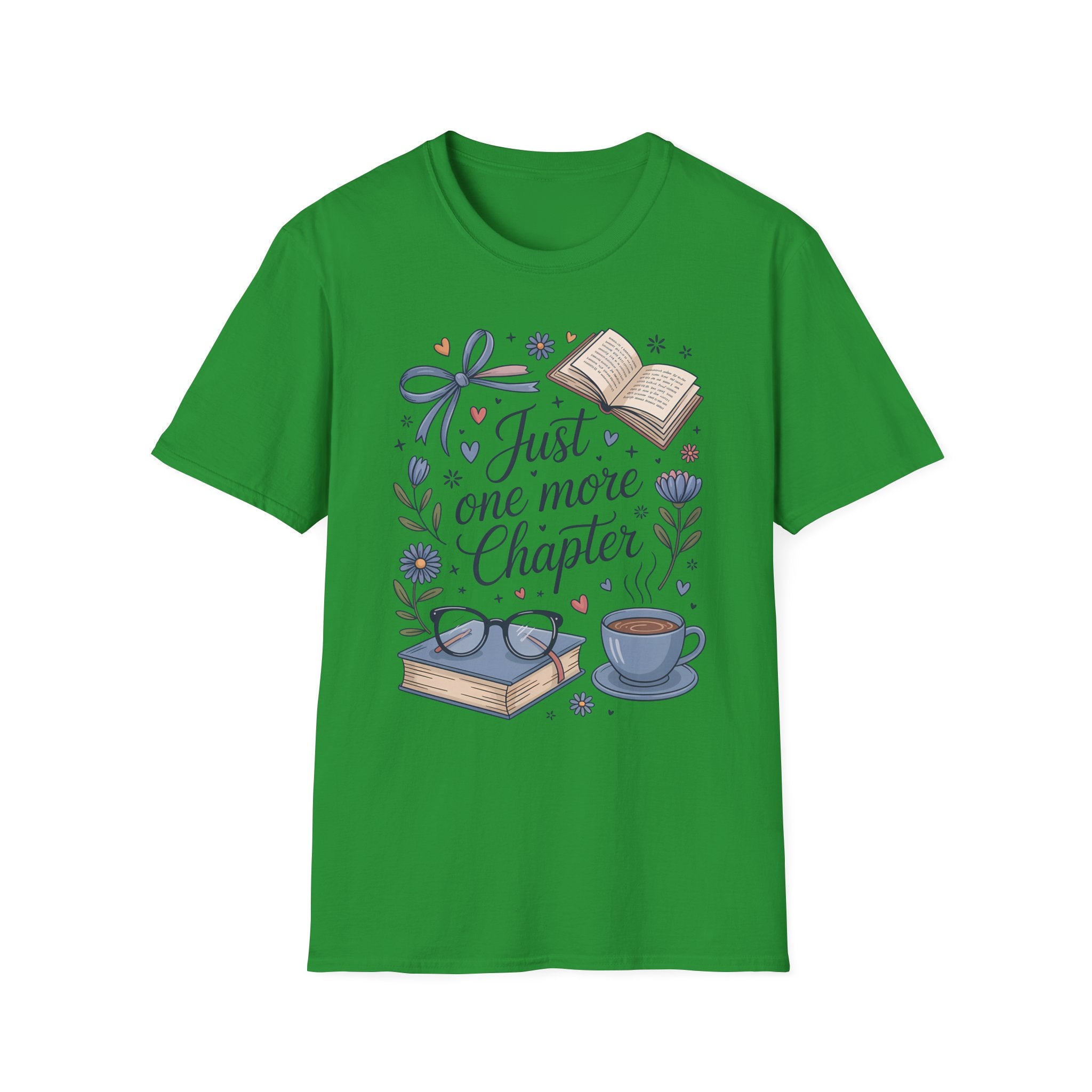 T-Shirt — "Just One More Chapter" Book Lover Tee with Glasses & Coffee