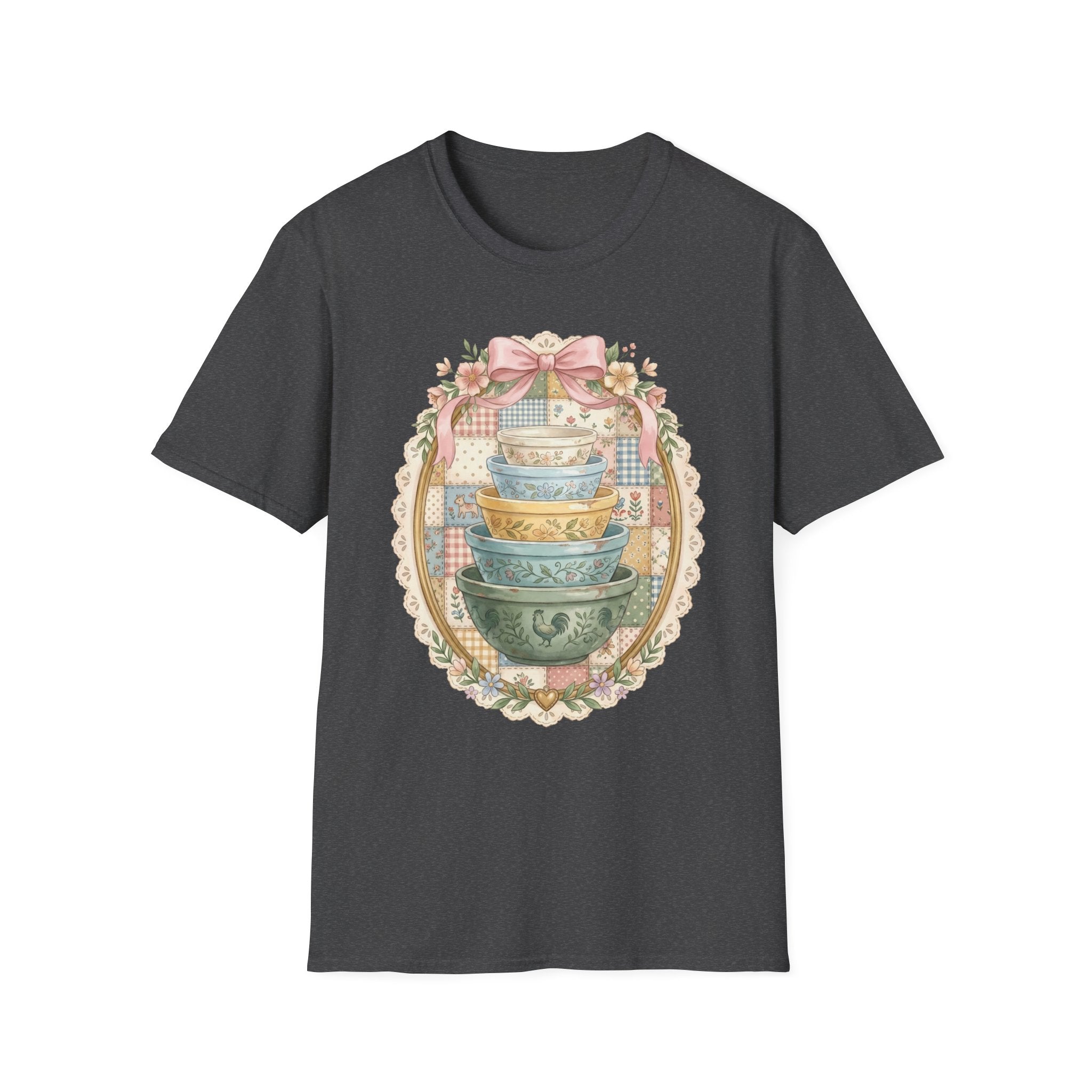 Vintage Mixing Bowls T-Shirt — Shabby Chic Kitchen Stack Graphic Tee