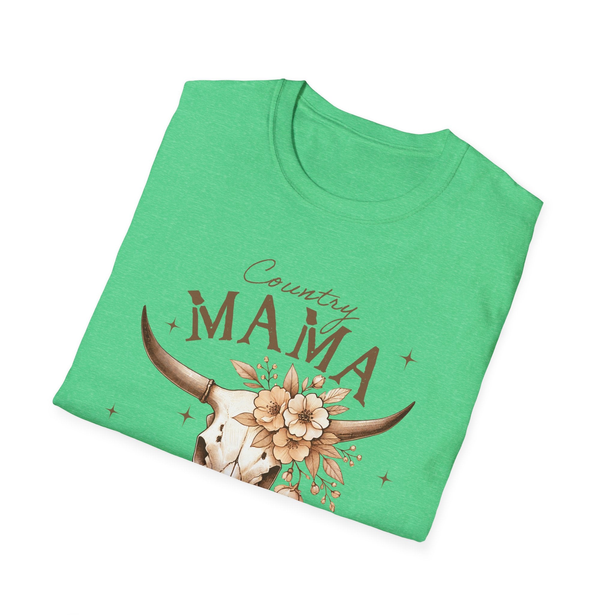 Country Mama T-Shirt — Floral Longhorn Skull Graphic