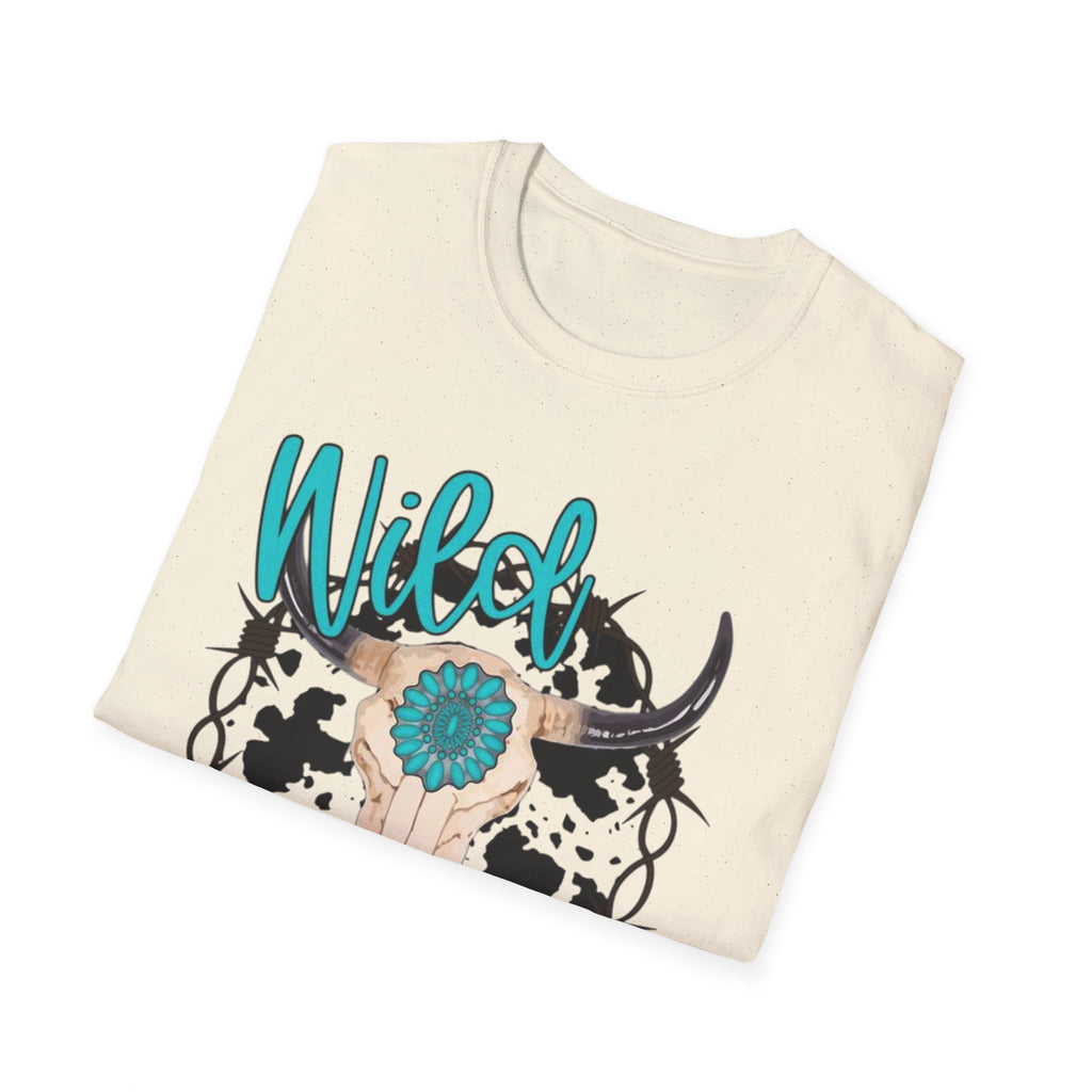 Wild & Free Cow Skull T-Shirt — Turquoise Boho Western Graphic Tee