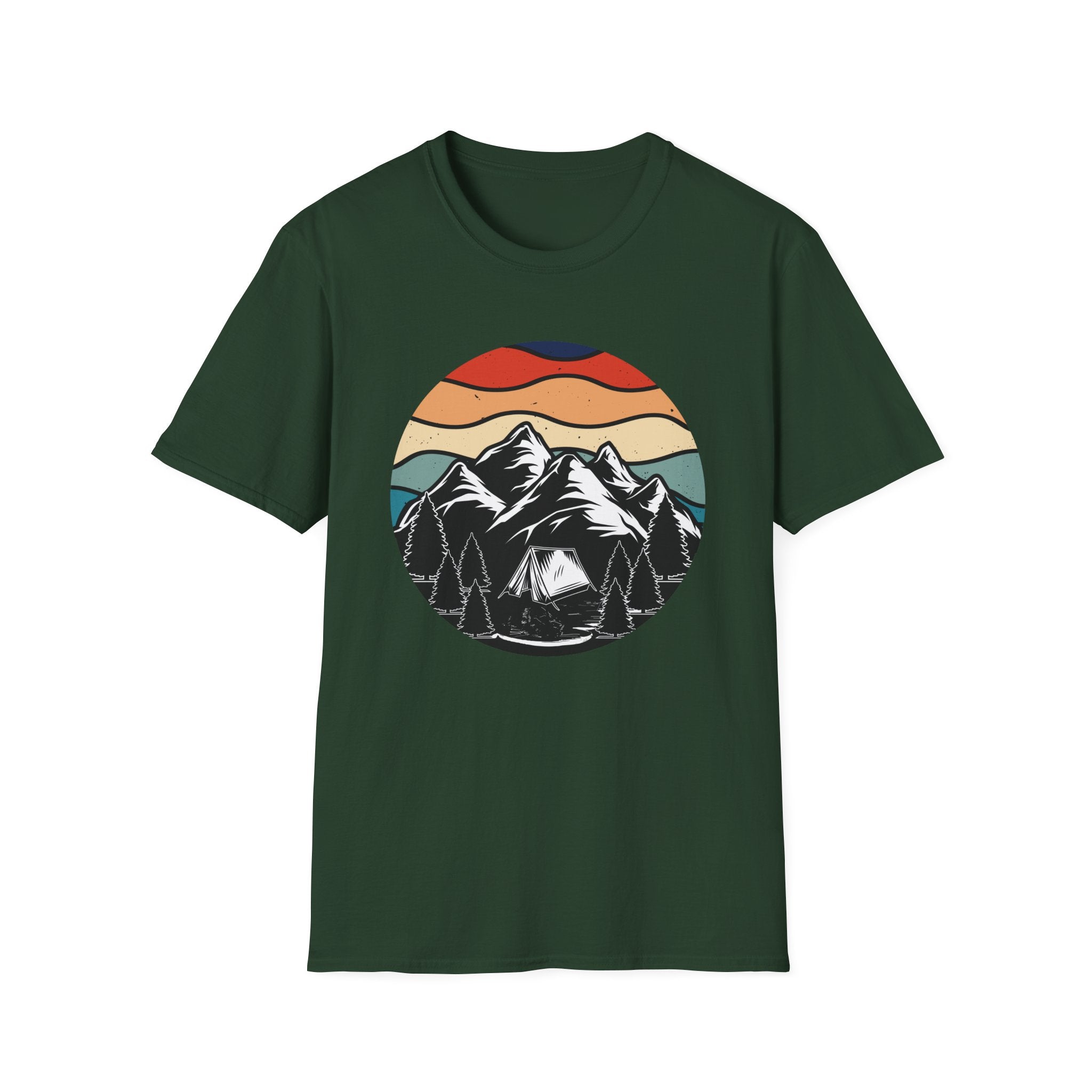 Retro Mountain Graphic T-Shirt — Sunset Camping Wilderness Tee
