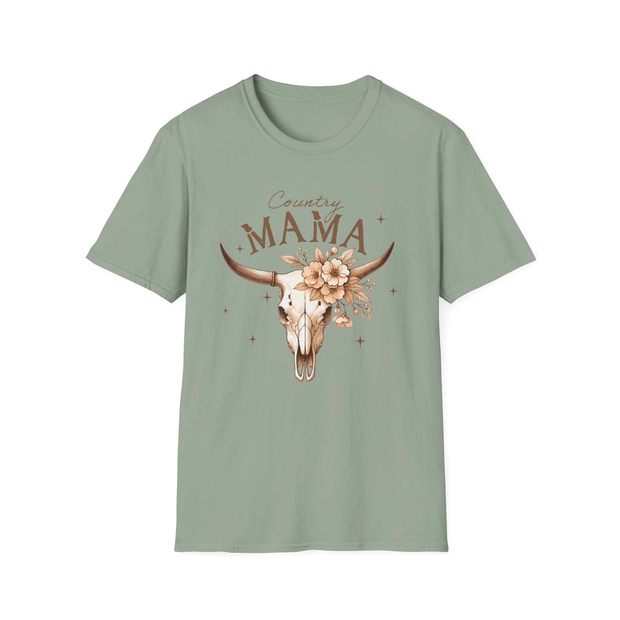 Country Mama T-Shirt — Floral Longhorn Skull Graphic