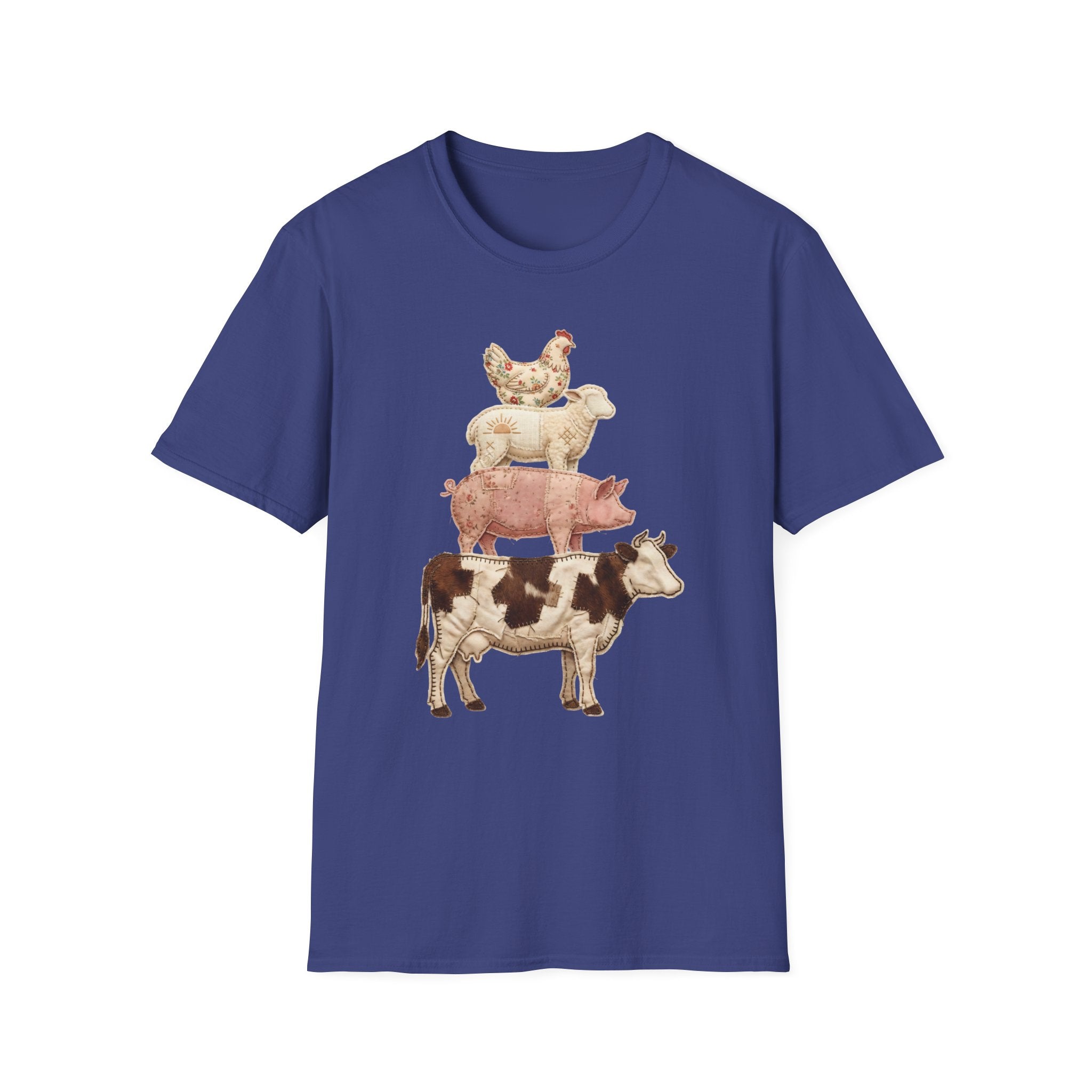 Farm Animal Stack T-Shirt — Vintage Cow, Pig, Sheep & Chicken Graphic Tee
