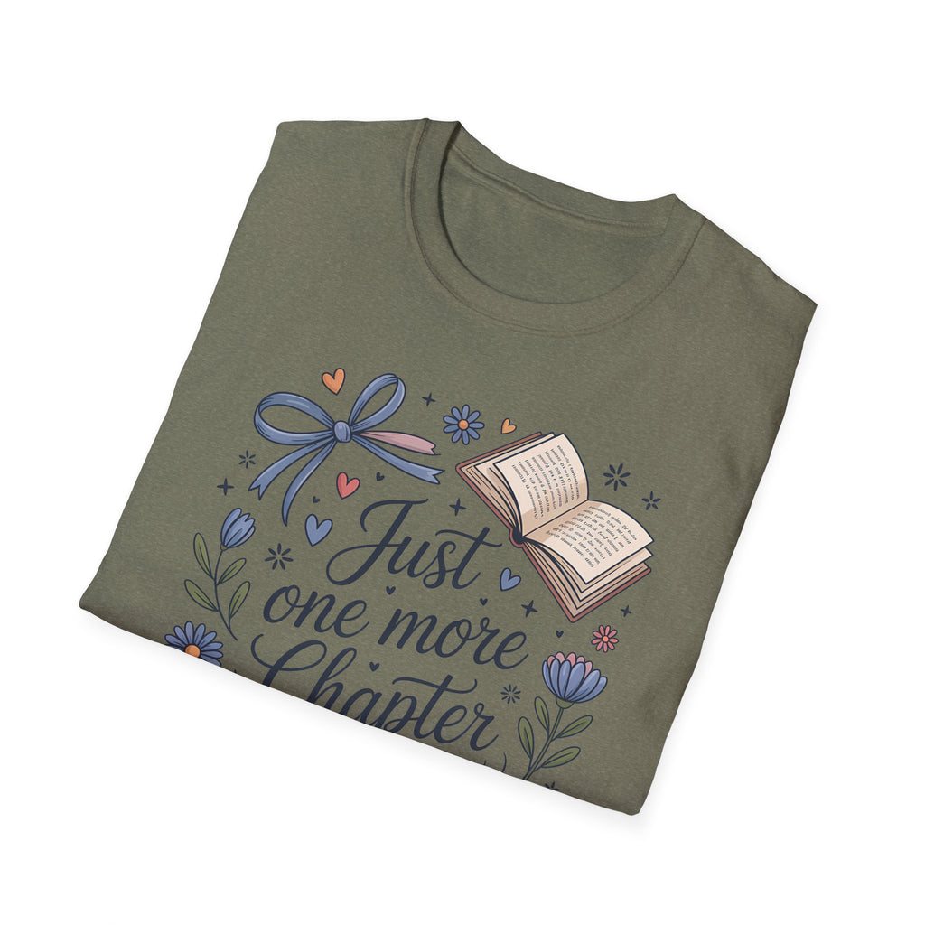 T-Shirt — "Just One More Chapter" Book Lover Tee with Glasses & Coffee