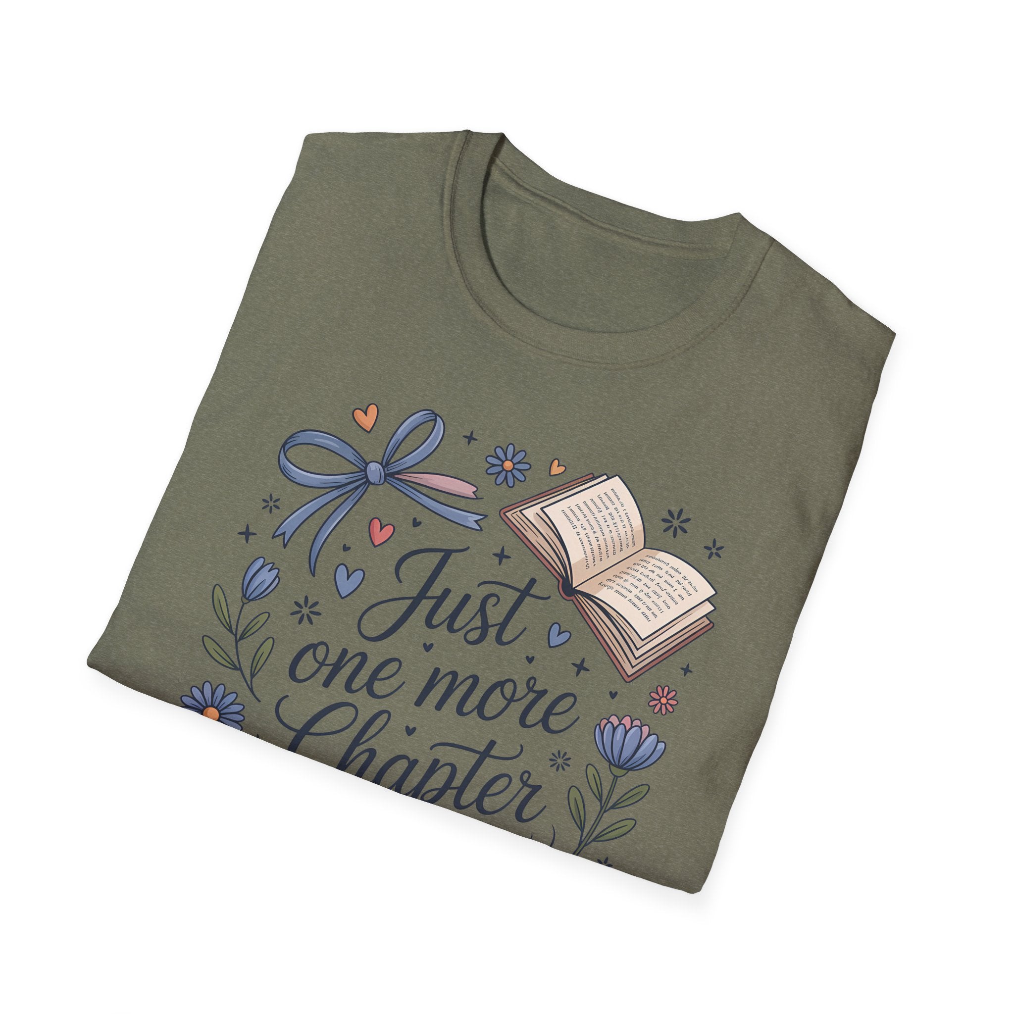 T-Shirt — "Just One More Chapter" Book Lover Tee with Glasses & Coffee