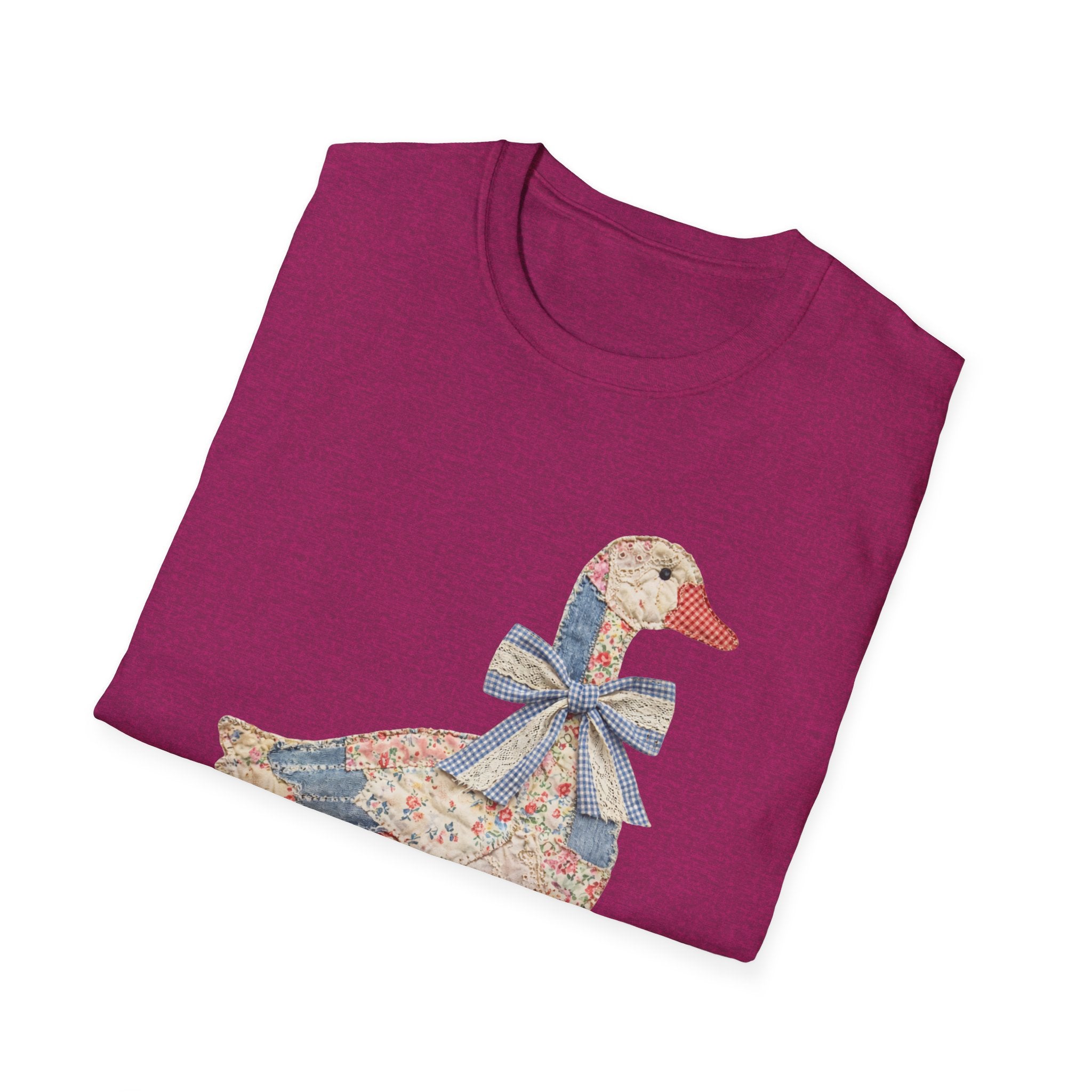 Vintage Patchwork Duck T-Shirt — Cute Floral Goose with Bow Tee