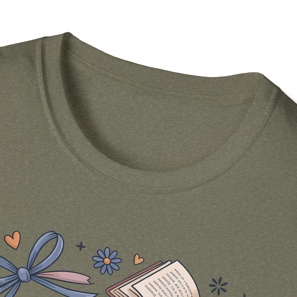 T-Shirt — "Just One More Chapter" Book Lover Tee with Glasses & Coffee