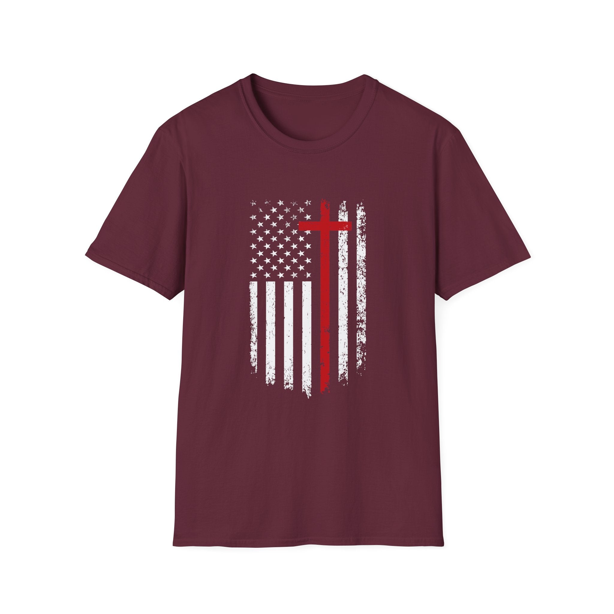 Christian Cross Minimalist T-Shirt — Distressed Red Cross Faith Tee