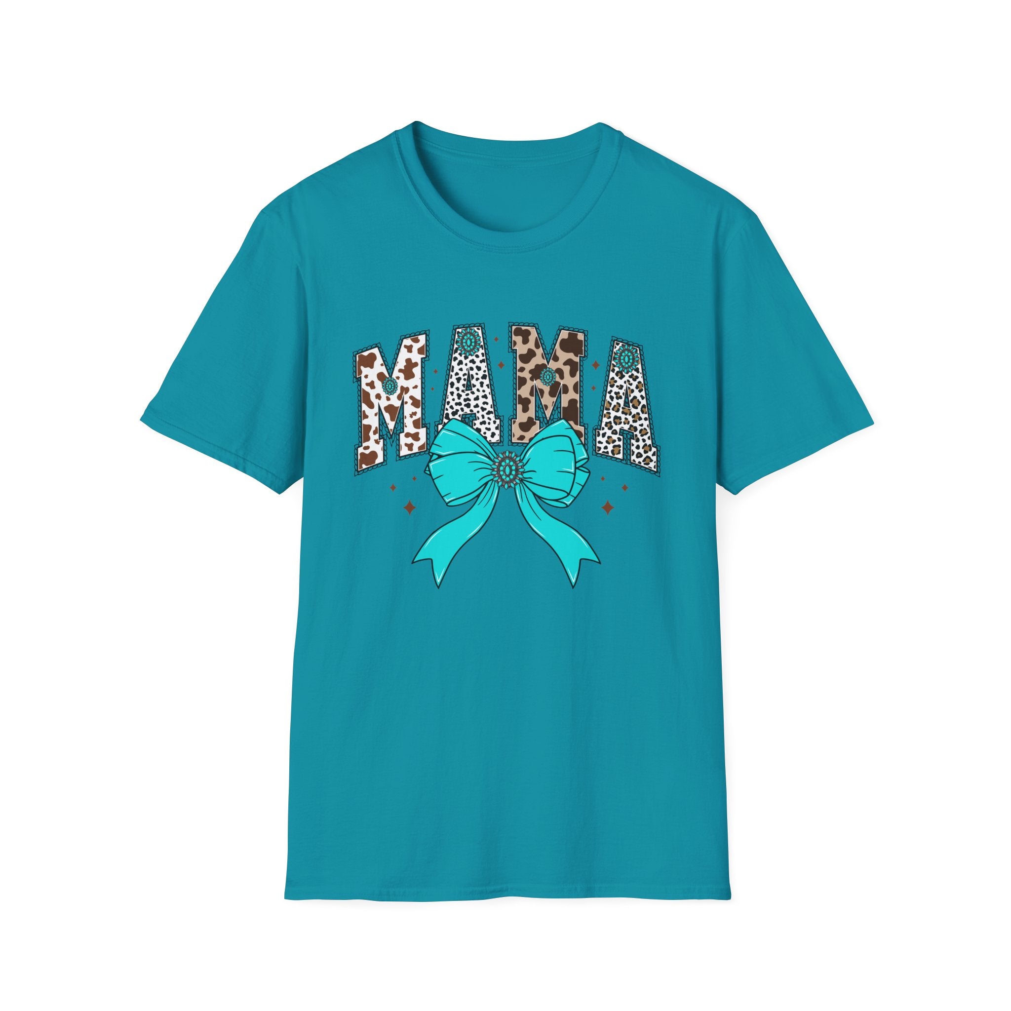 Mama Leopard Print Tee with Teal Bow – Cute Mother's Day Shirt