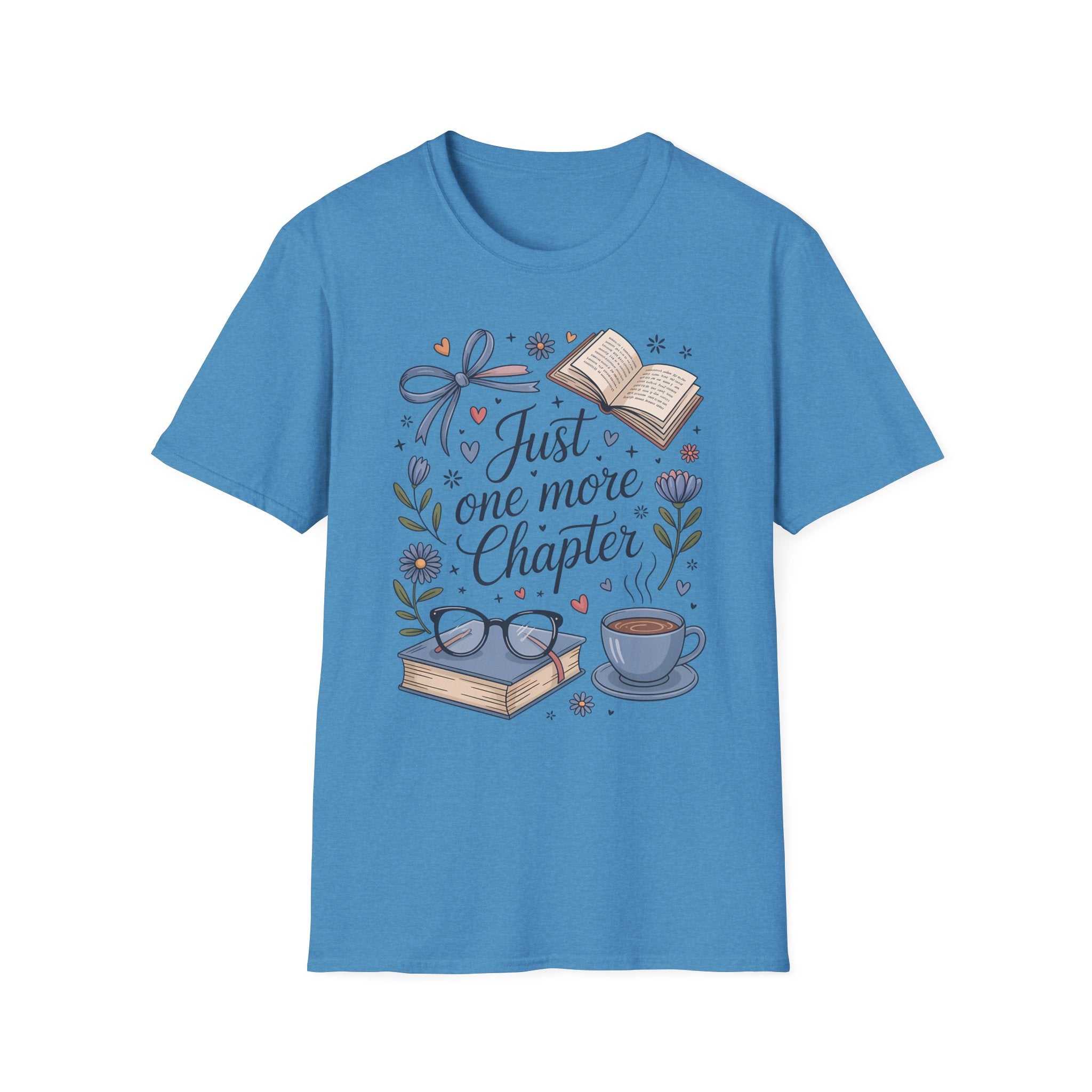 T-Shirt — "Just One More Chapter" Book Lover Tee with Glasses & Coffee