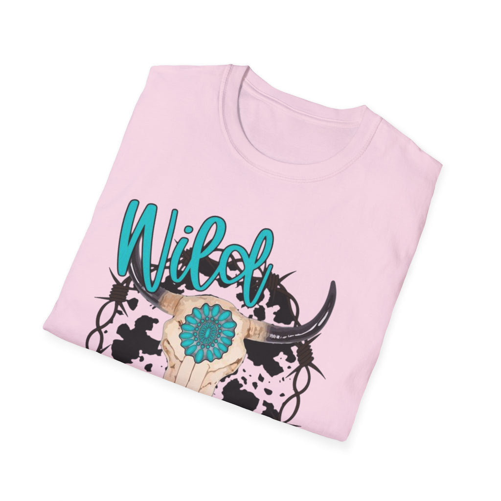 Wild & Free Cow Skull T-Shirt — Turquoise Boho Western Graphic Tee