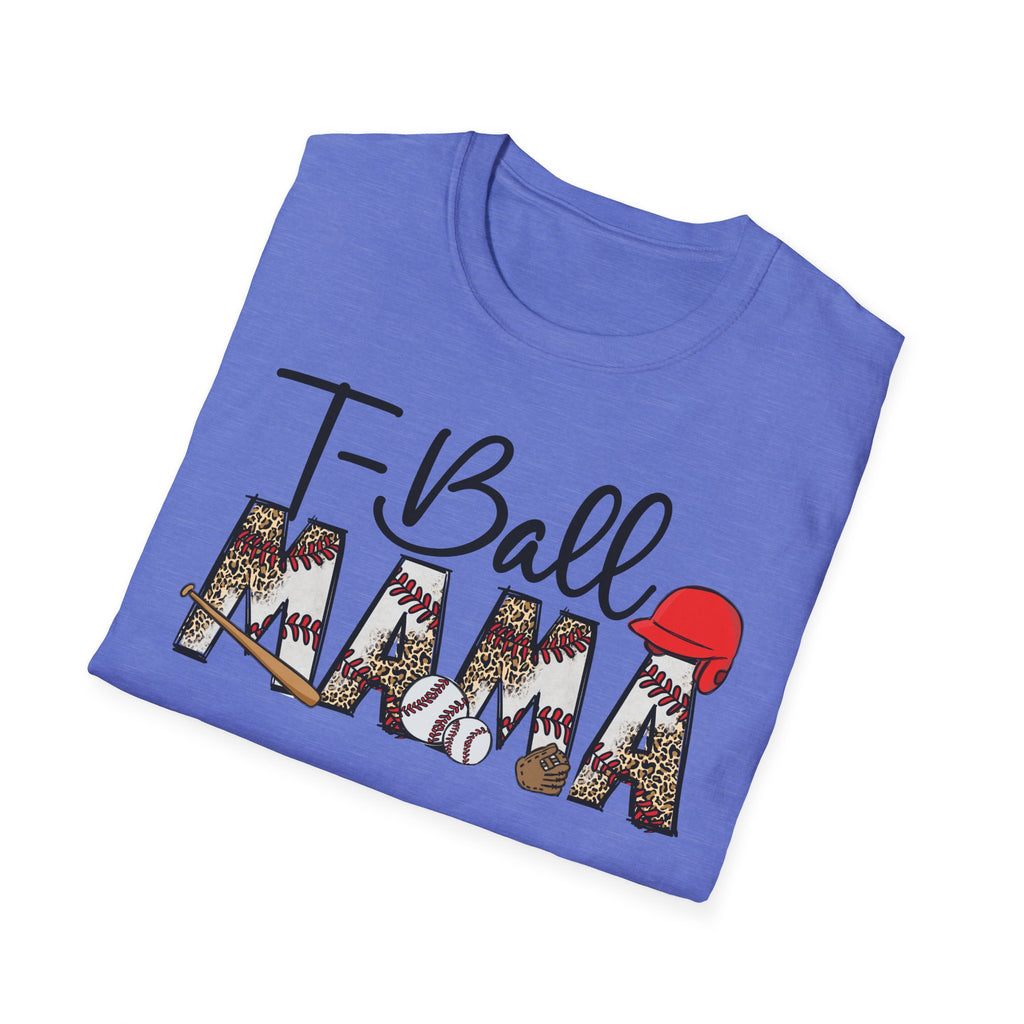 T‑Ball Mama T-Shirt — Leopard Print 'Mama' with Red Cap, Cute Sports Mom Tee