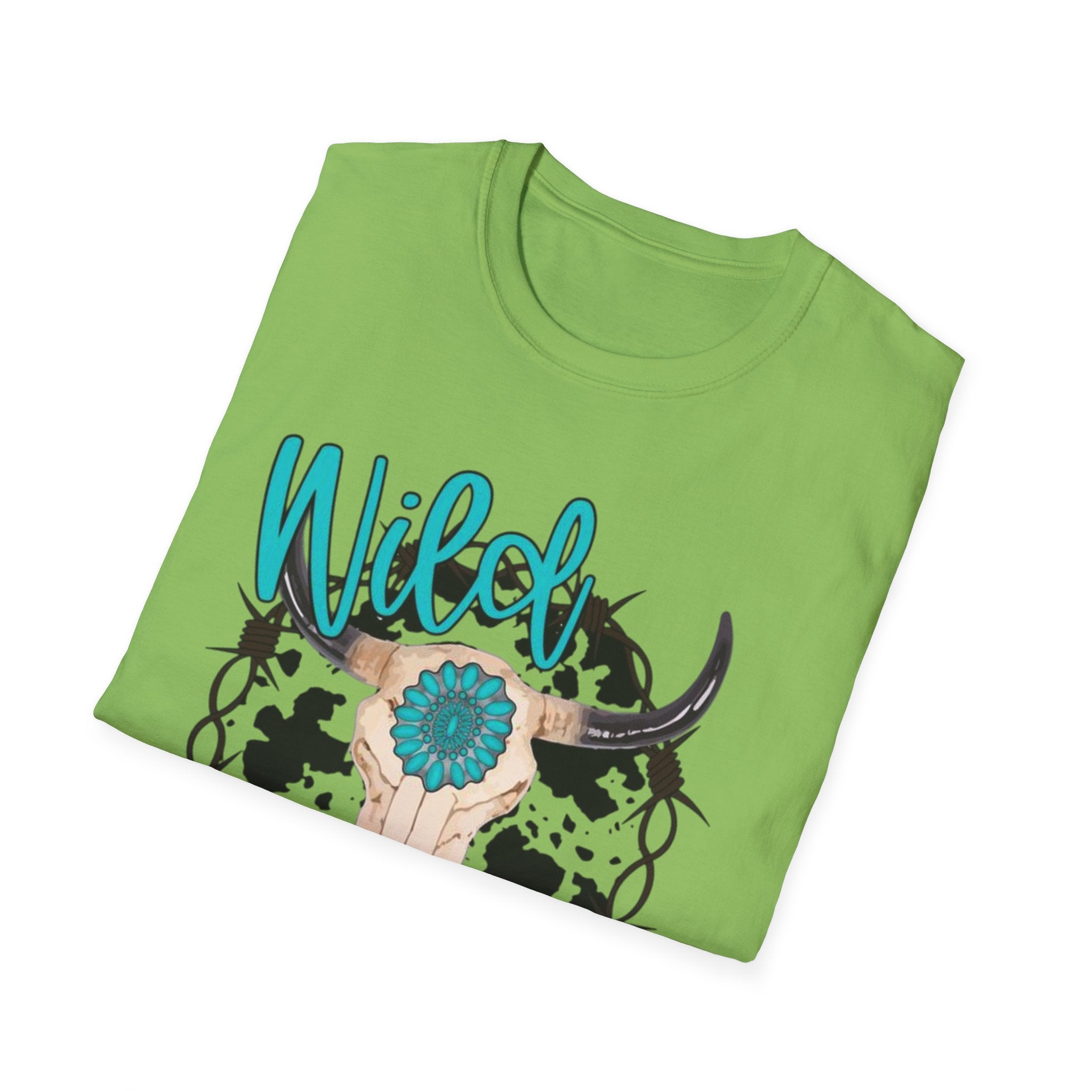 Wild & Free Cow Skull T-Shirt — Turquoise Boho Western Graphic Tee