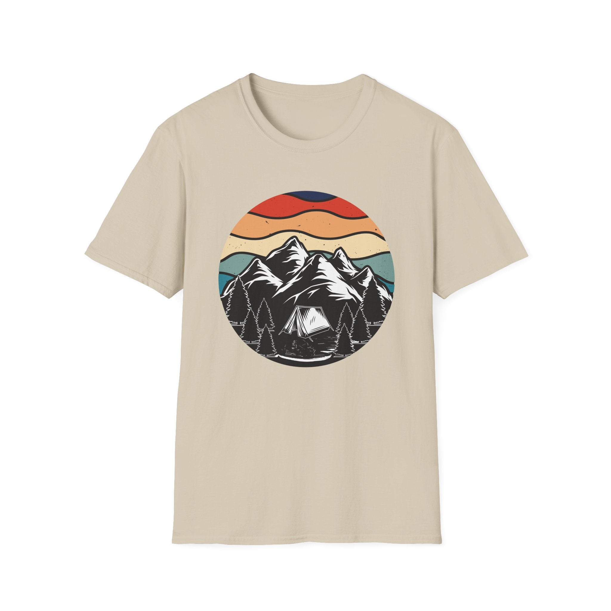 Retro Mountain Graphic T-Shirt — Sunset Camping Wilderness Tee
