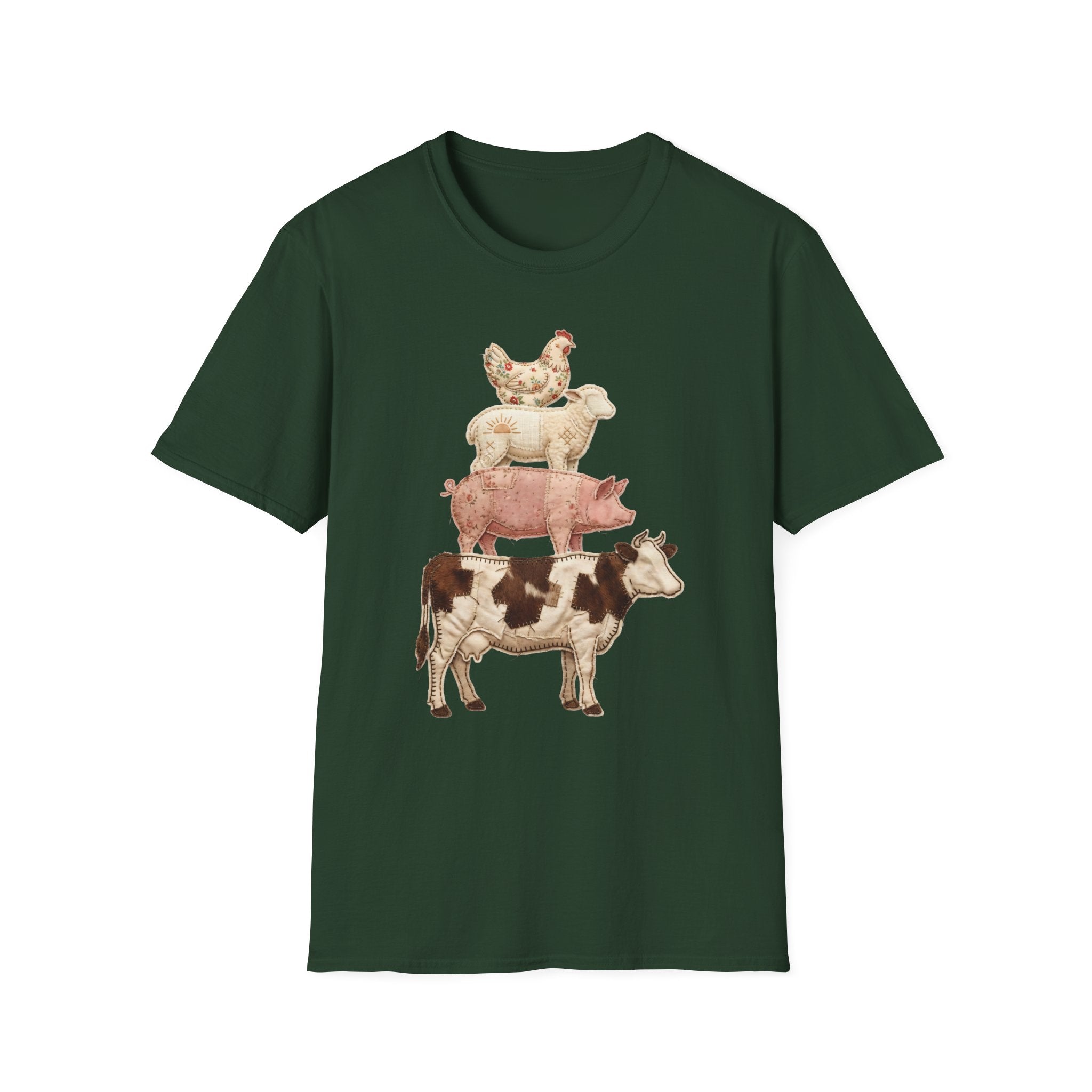 Farm Animal Stack T-Shirt — Vintage Cow, Pig, Sheep & Chicken Graphic Tee