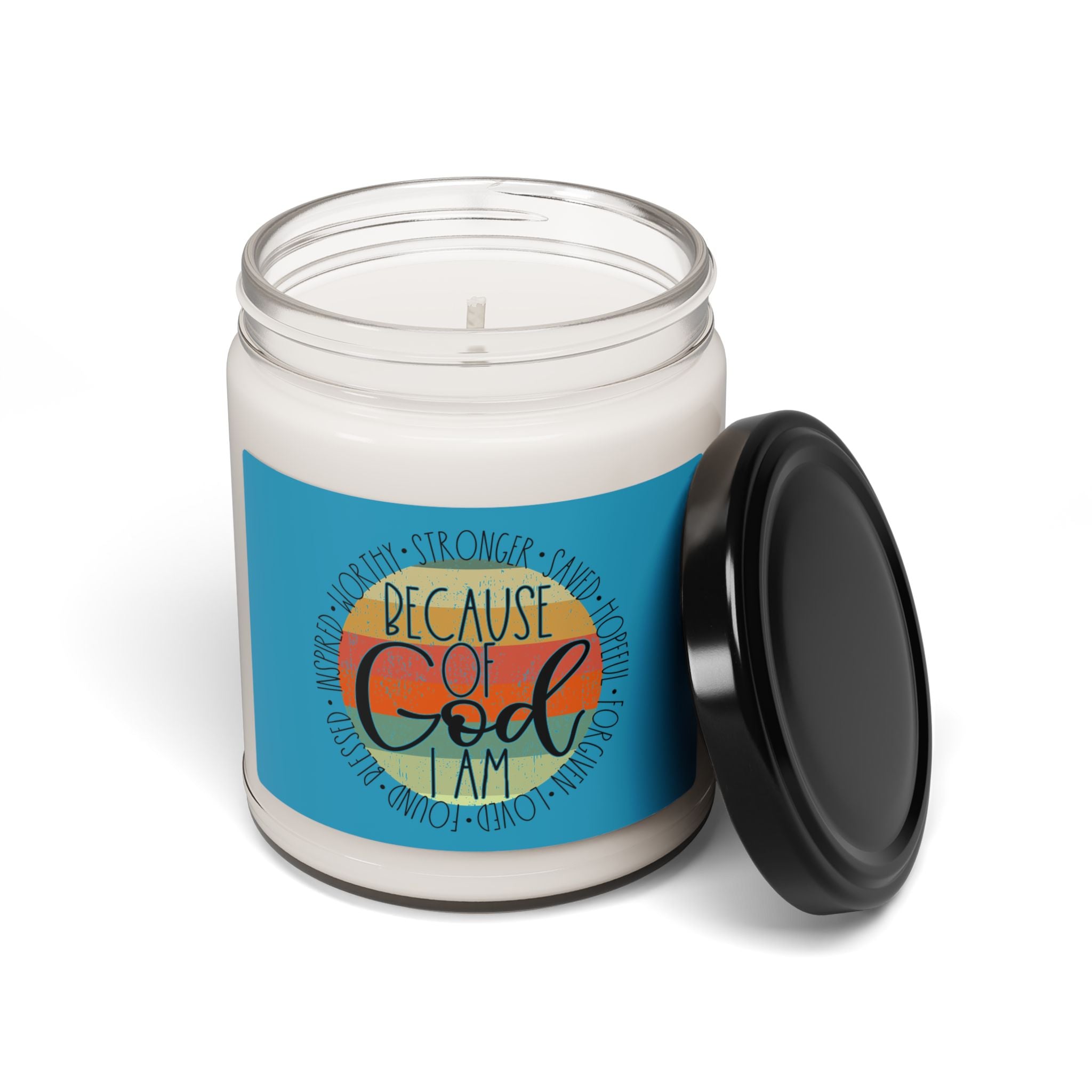 Because of God I Am — 9oz Scented Soy Candle (Inspirational Faith Gift)