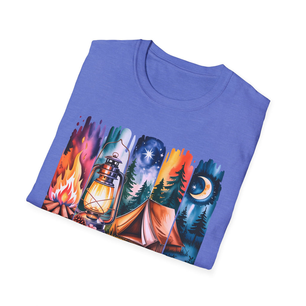 Camping Mode T-Shirt — Watercolor Campfire Lantern Tent Graphic Tee