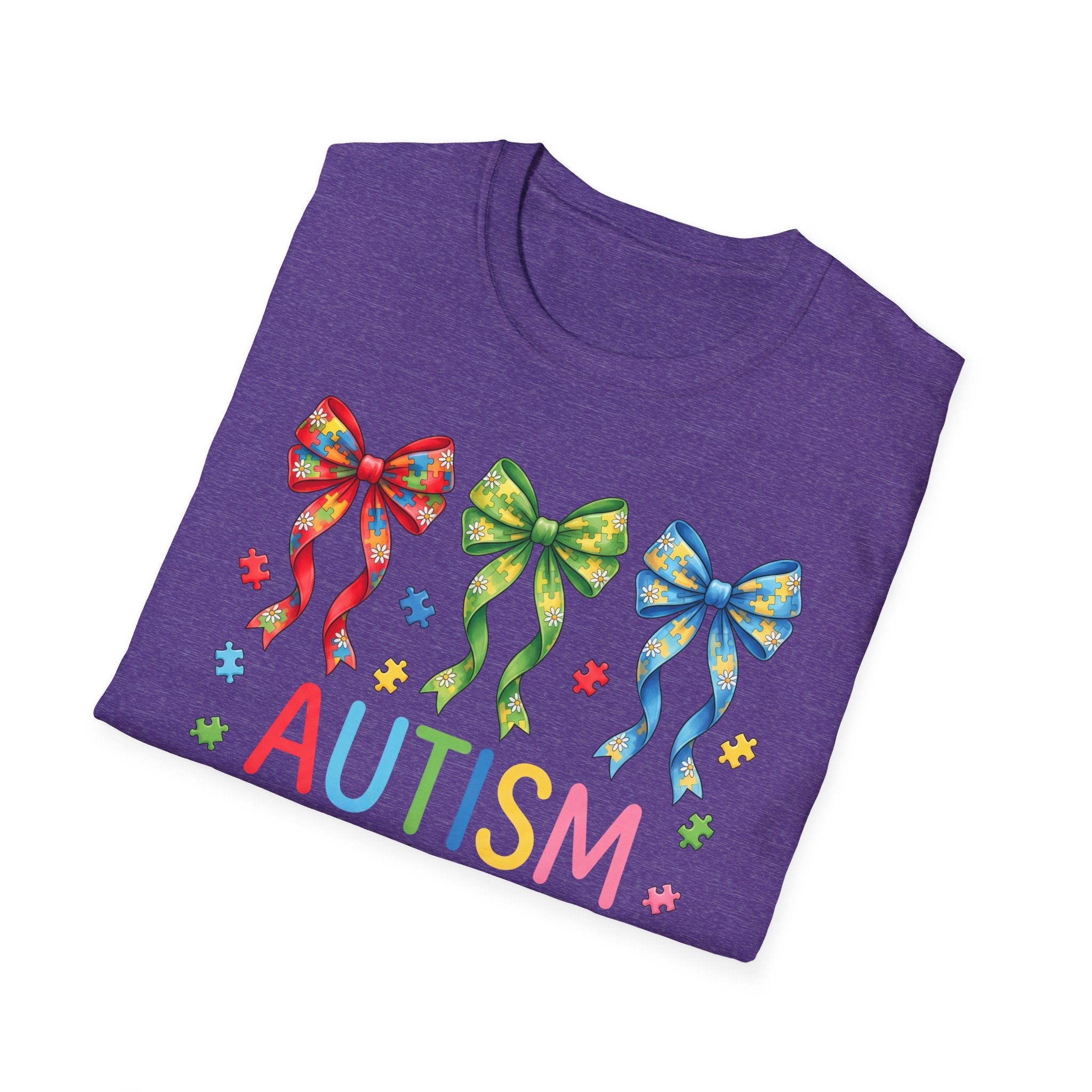 Autism Awareness T-Shirt — "Autism: Accept • Understand • Love" with Colorful Ribbon Bows