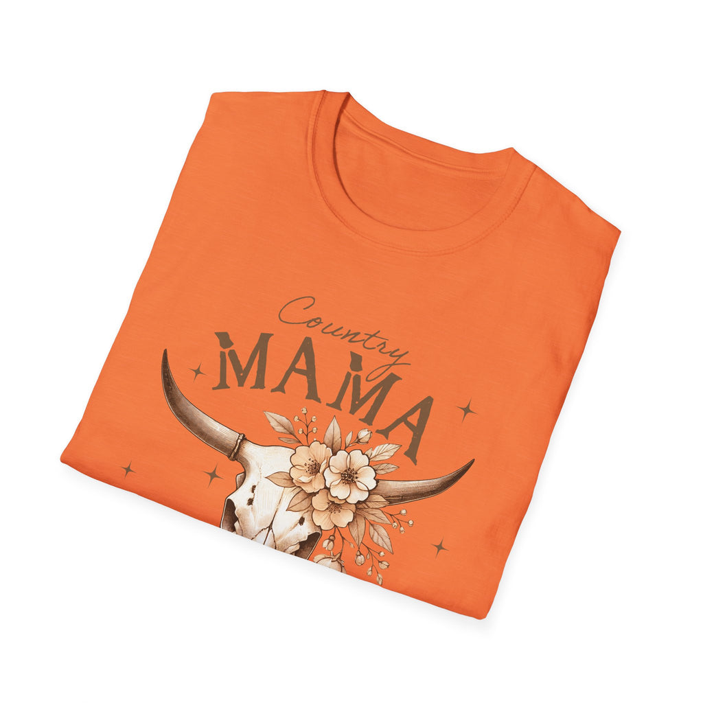 Country Mama T-Shirt — Floral Longhorn Skull Graphic