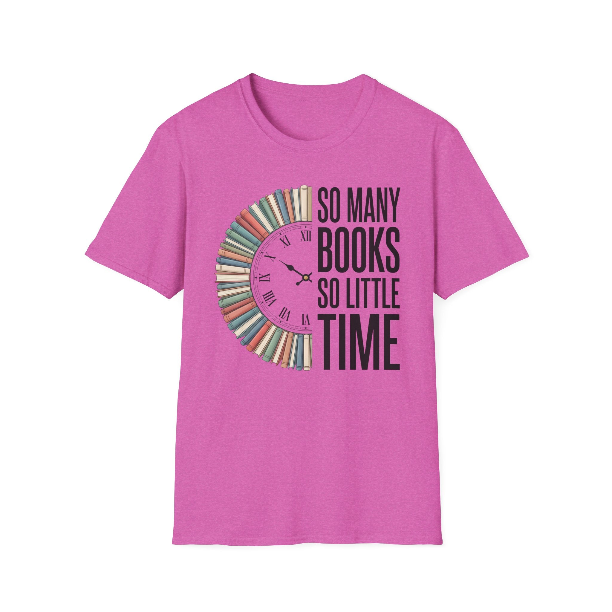 Book Lover T‑Shirt — "So Many Books, So Little Time" Clock Design