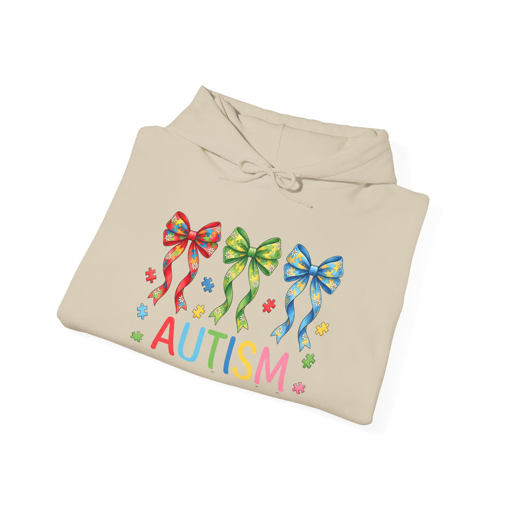 Autism Awareness Hoodie — Rainbow Puzzle Bows Design