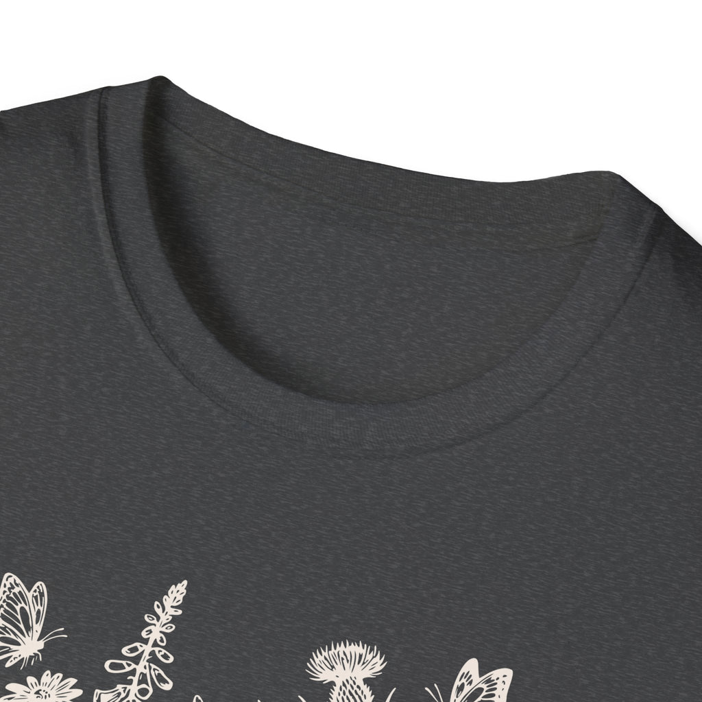 Skeleton Reading in Wildflowers T-Shirt — Gothic Floral Skull Tee