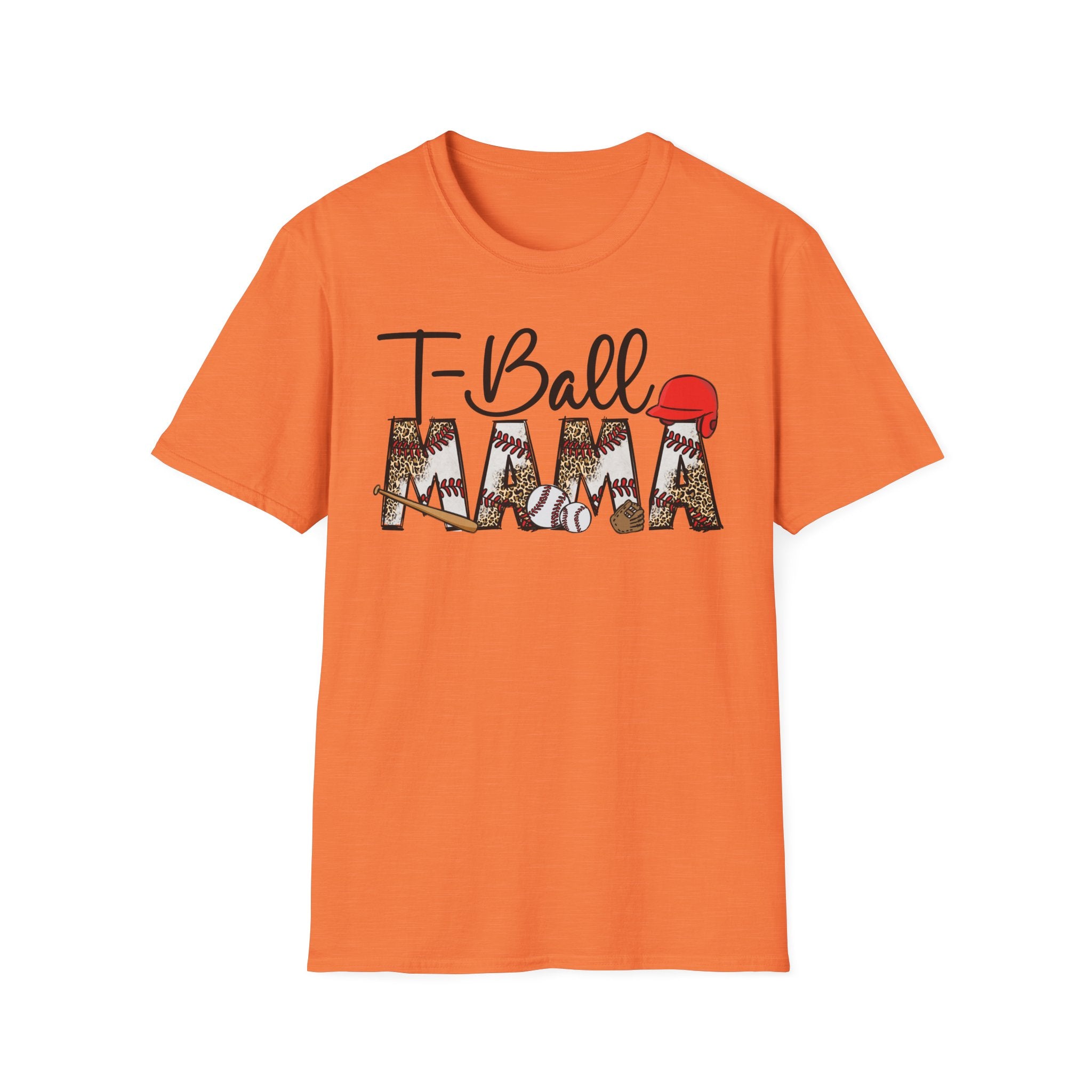 T‑Ball Mama T-Shirt — Leopard Print 'Mama' with Red Cap, Cute Sports Mom Tee