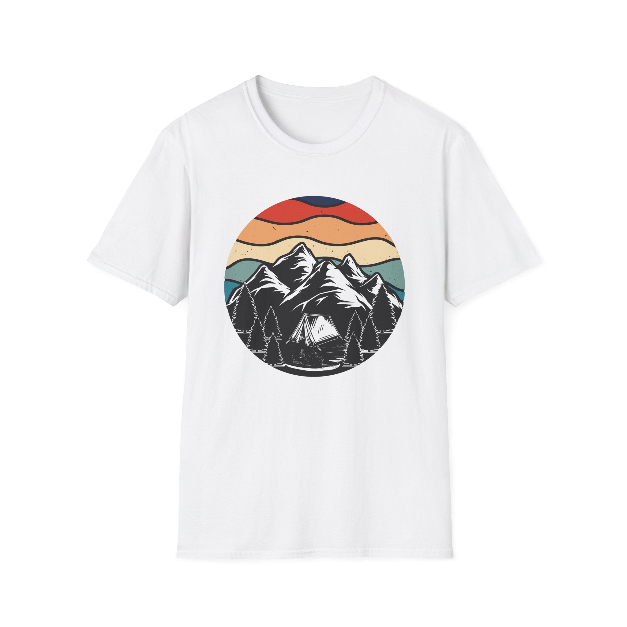 Retro Mountain Graphic T-Shirt — Sunset Camping Wilderness Tee