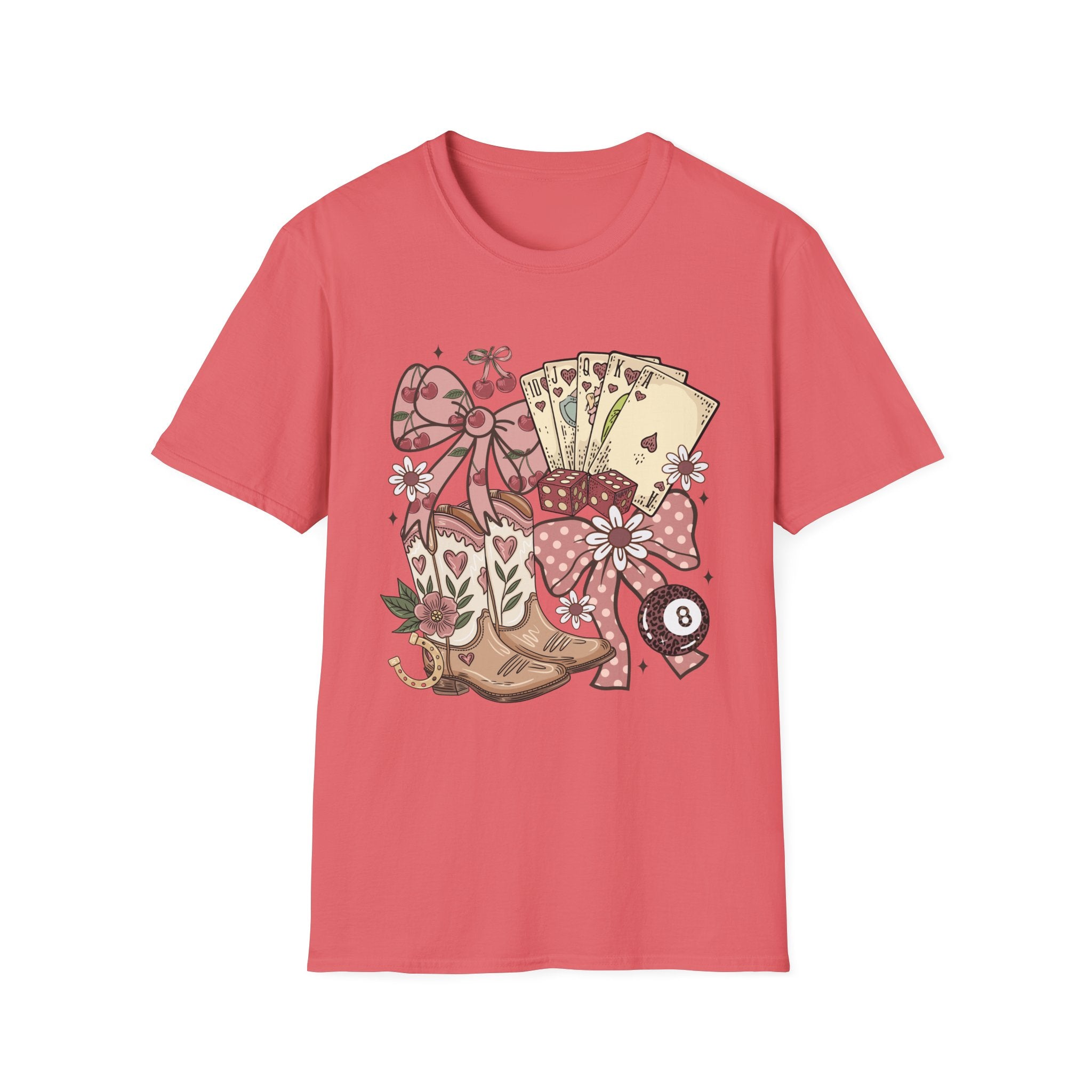 Cowgirl Aesthetic T‑Shirt — Western Boots, Cards & Ribbon Graphic