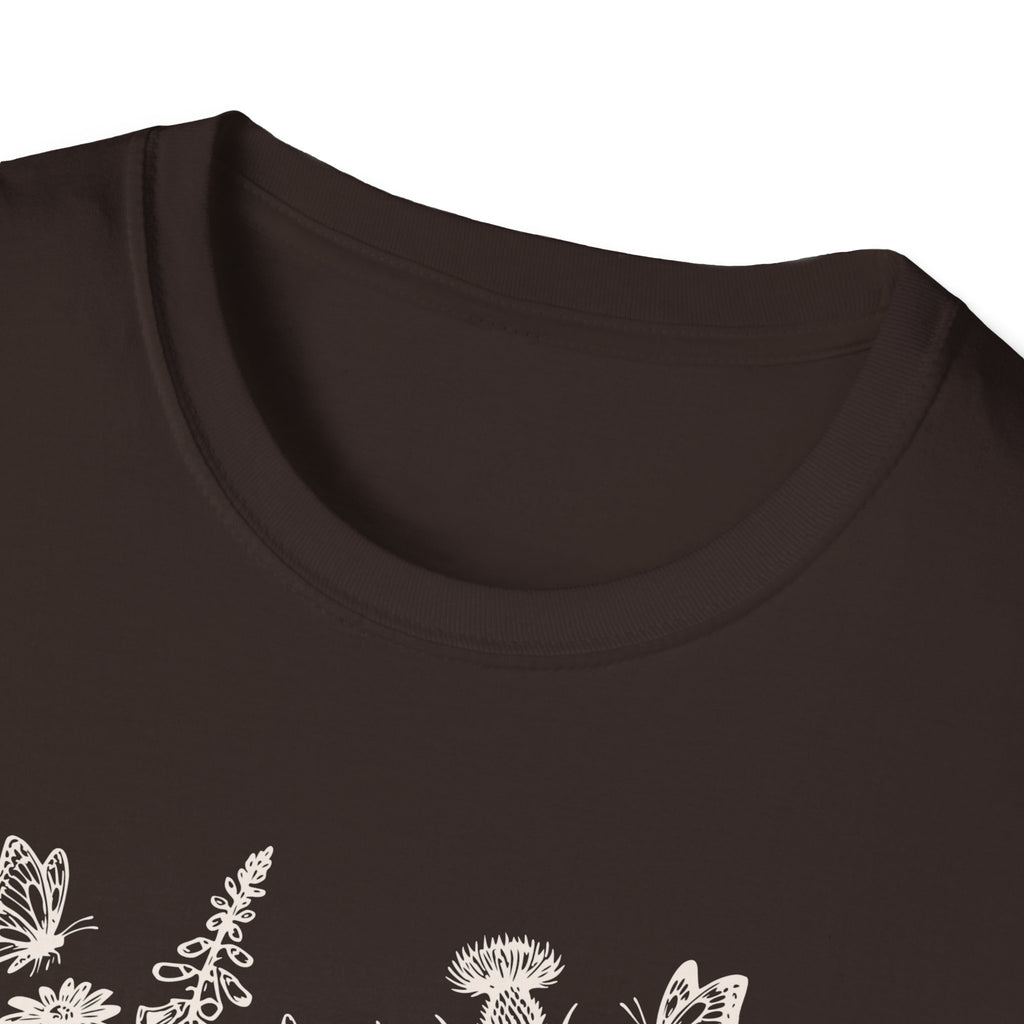 Skeleton Reading in Wildflowers T-Shirt — Gothic Floral Skull Tee