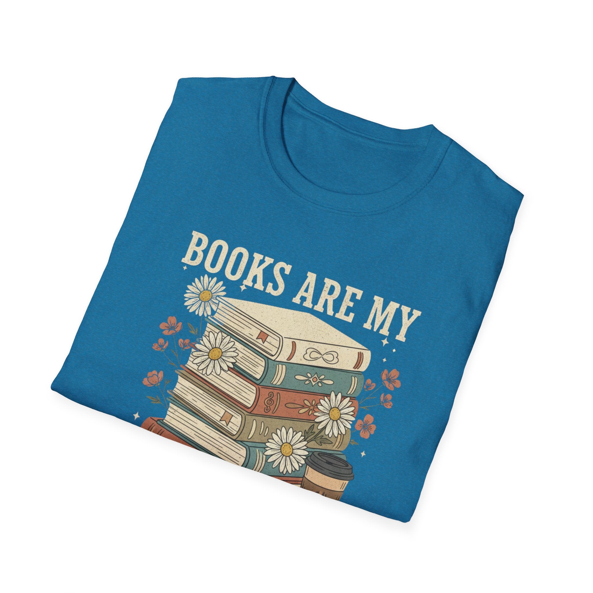 Books Are My Therapy T-Shirt — Stack of Books & Coffee Literary Tee