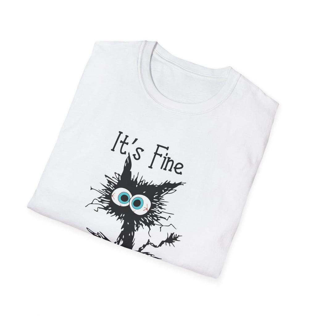 It's Fine Cat T-Shirt — Funny Grunge Cat Graphic Tee ("It's Fine I'm Fine Everything Is Fine")