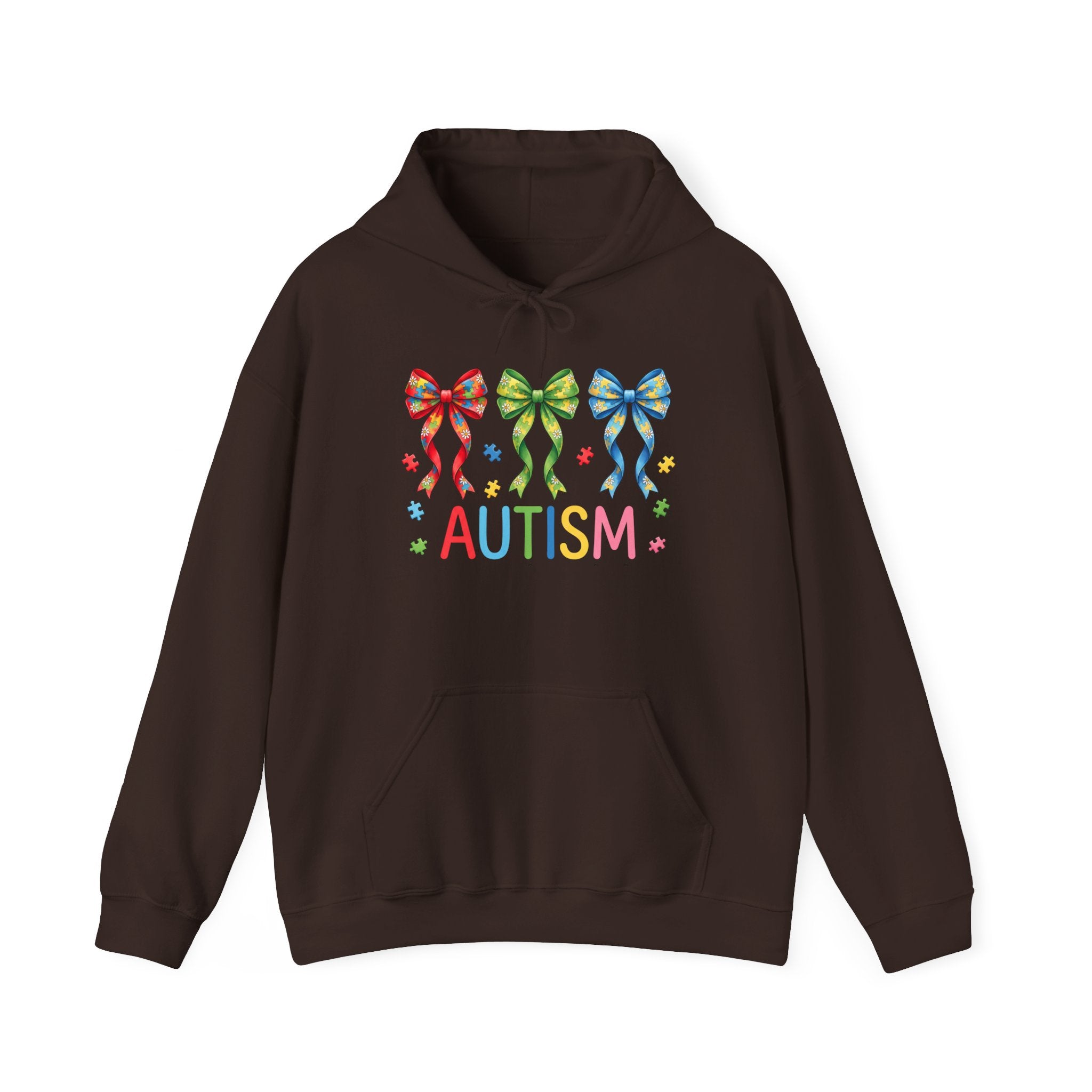 Autism Awareness Hoodie — Rainbow Puzzle Bows Design