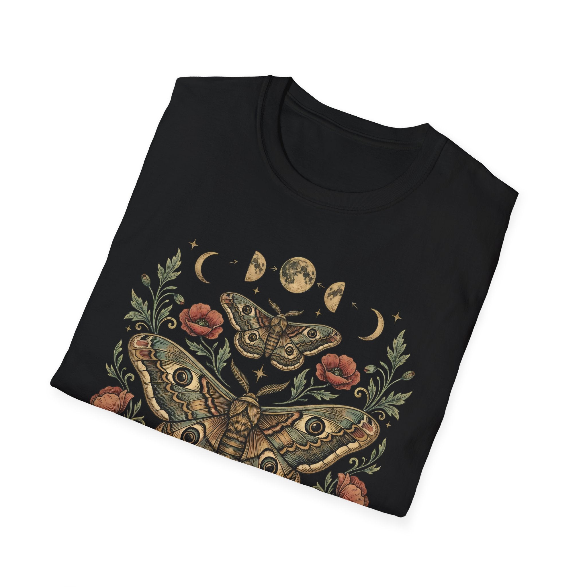 Moth & Moon Botanical T-Shirt — Vintage Poppy Moth Graphic Tee