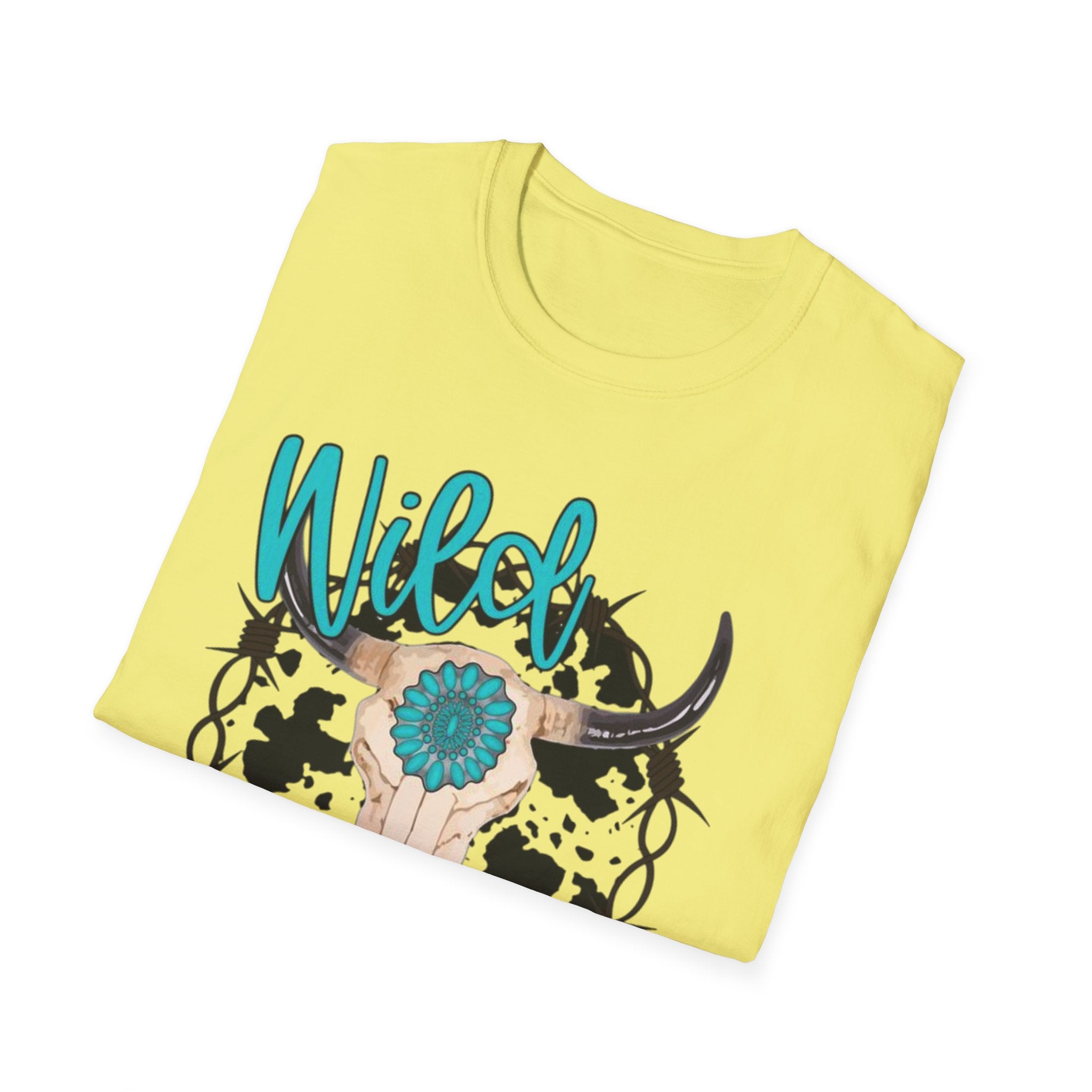 Wild & Free Cow Skull T-Shirt — Turquoise Boho Western Graphic Tee