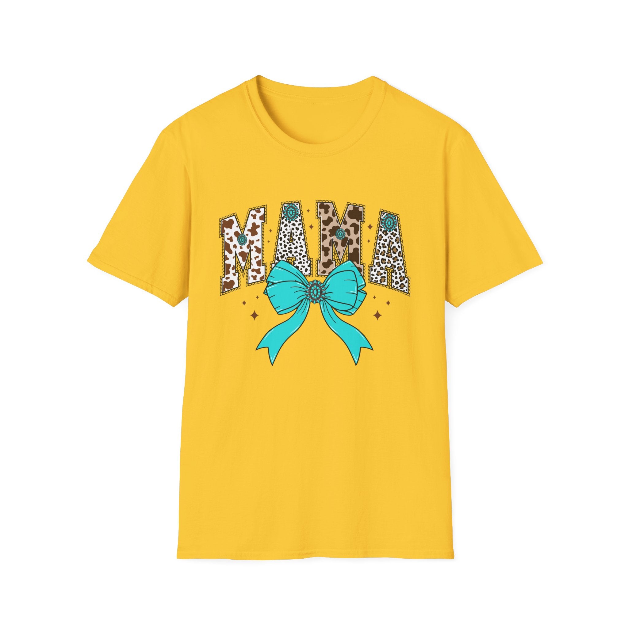 Mama Leopard Print Tee with Teal Bow – Cute Mother's Day Shirt