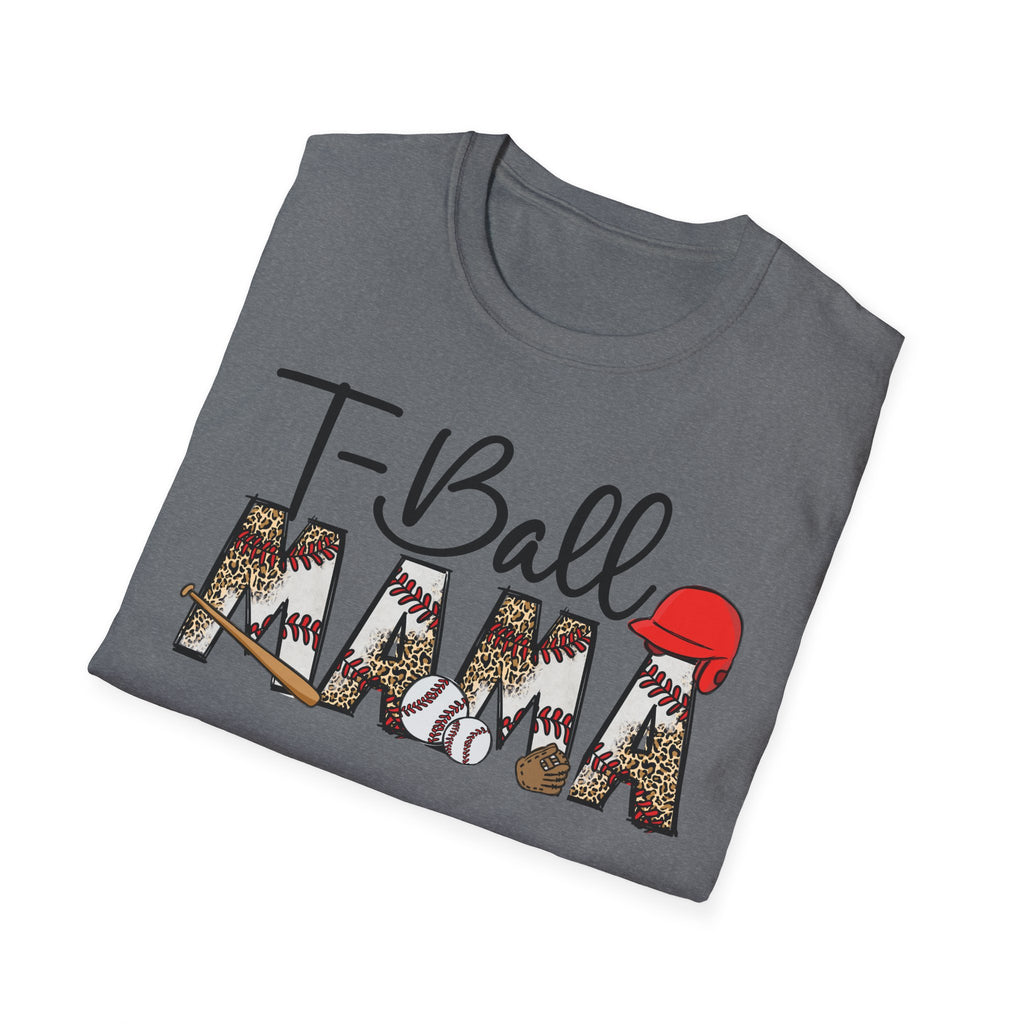 T‑Ball Mama T-Shirt — Leopard Print 'Mama' with Red Cap, Cute Sports Mom Tee