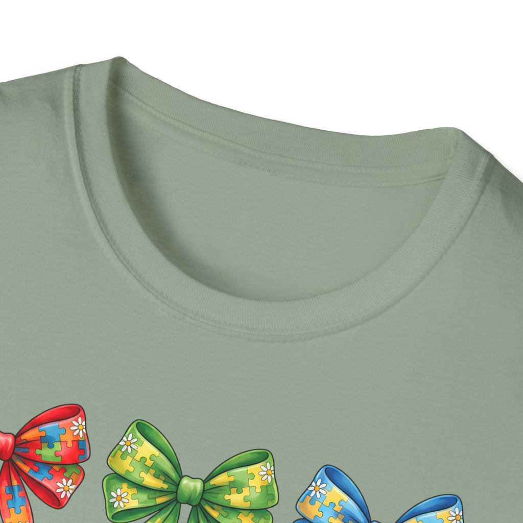 Autism Awareness T-Shirt — "Autism: Accept • Understand • Love" with Colorful Ribbon Bows
