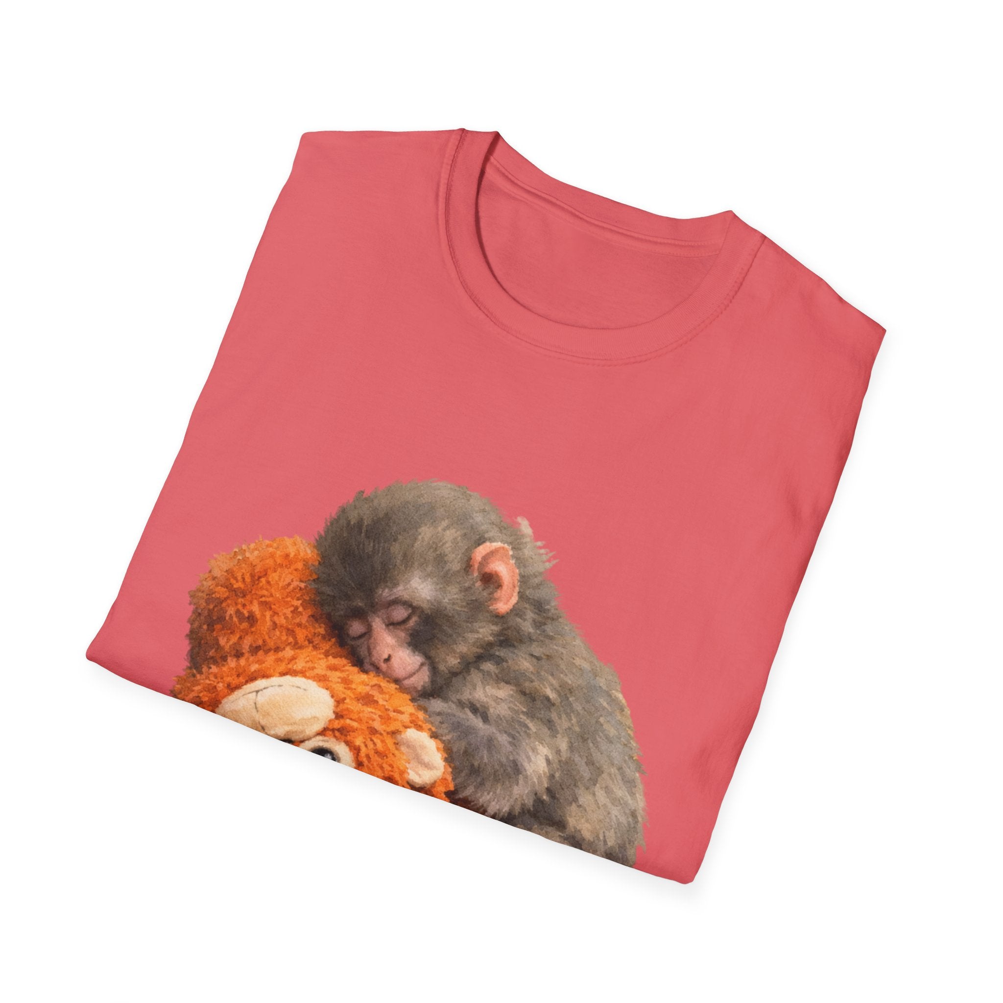 Baby Monkey & Teddy T-Shirt — Cute Sleepy Primate Graphic Tee
