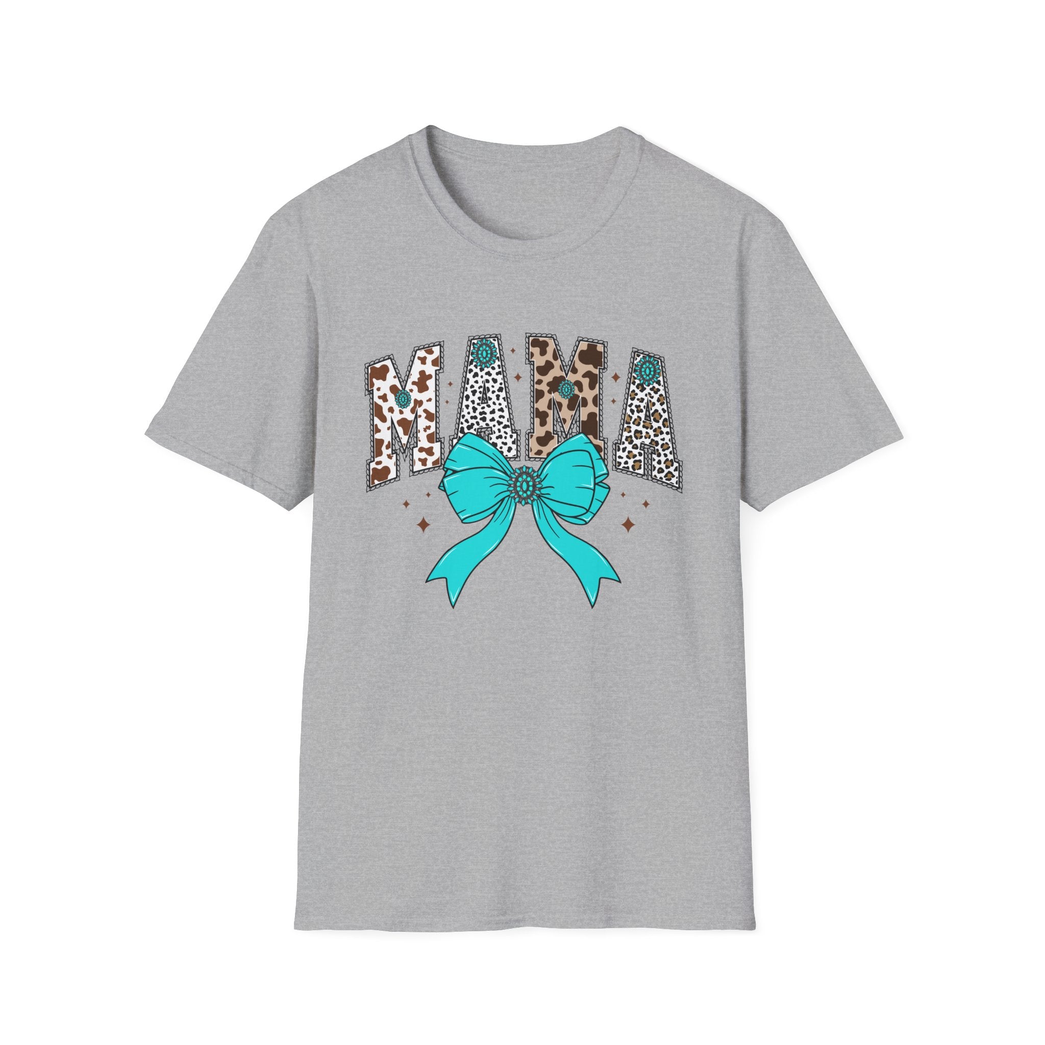 Mama Leopard Print Tee with Teal Bow – Cute Mother's Day Shirt