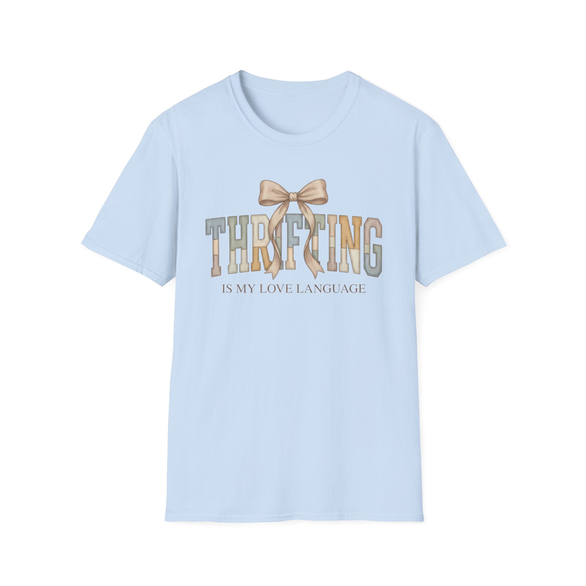 Thrifting Is My Love Language T-Shirt – Retro Bow Vintage Vibe Tee for Thrift Lovers